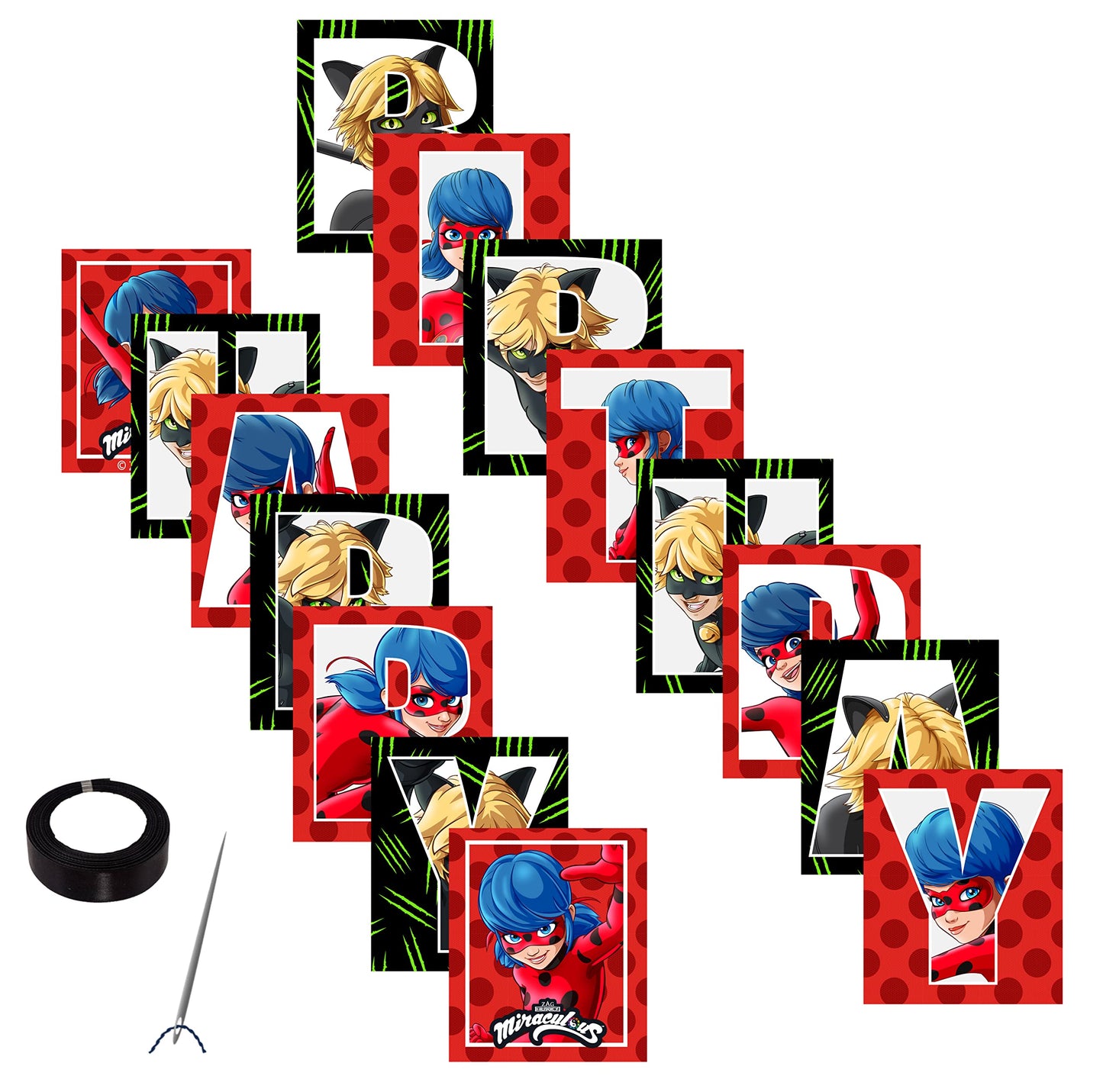 Miraculous Ladybug Cat Noir Large 6"x7" Happy Birthday Banner Decoration