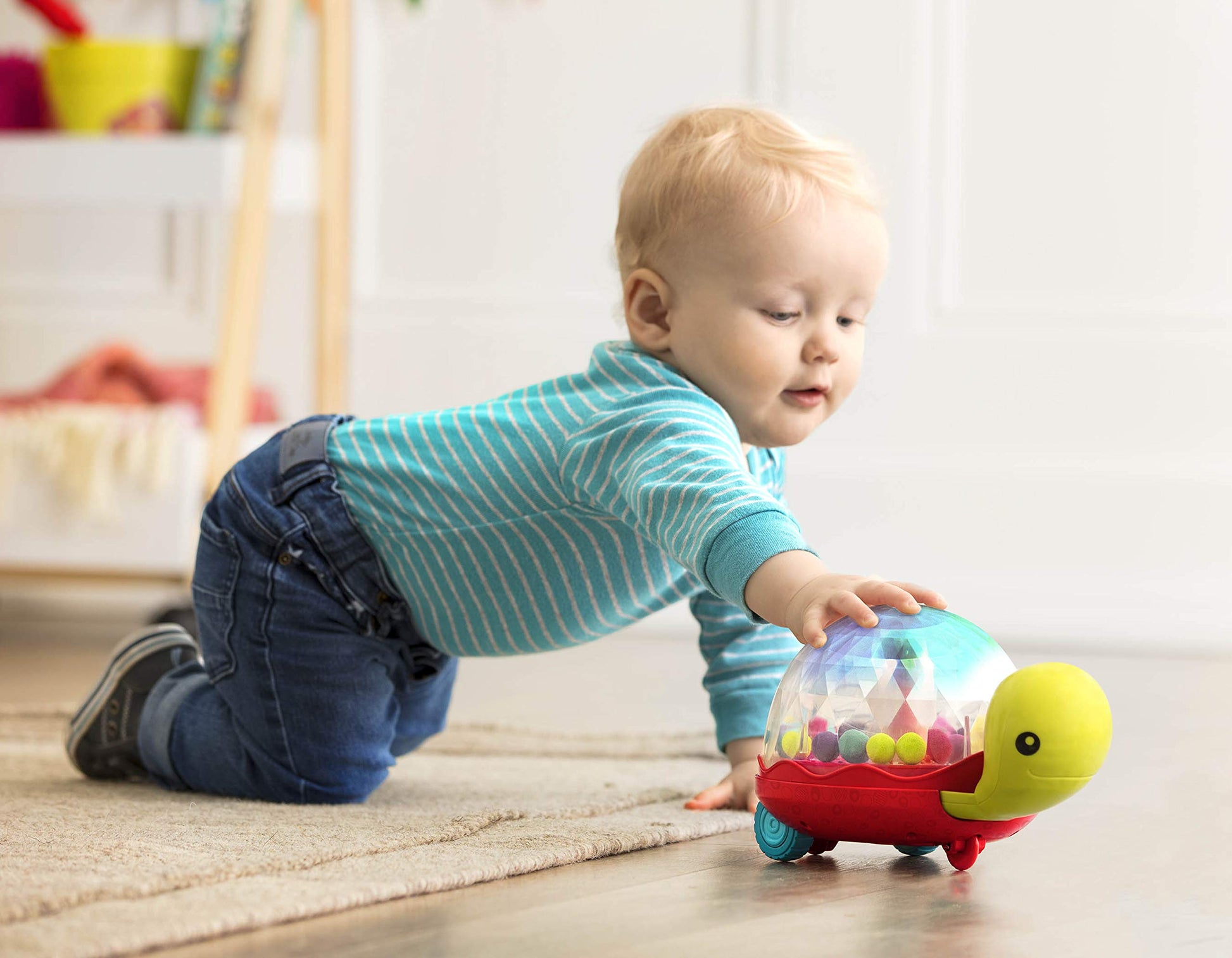 B. toys - Ball Popper & Walker - Push Toy for Baby, Toddler - Light-Up Turtle Toy for Crawling Or Walking - Removable Handle - 1 Year + - Walk ‘n’