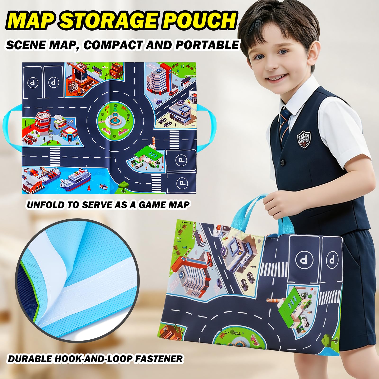 Weelozing Pull Back Truck Car Toddler Toy Set for 3 4 5 Year Old Boys and Girls with 2 in 1 Playmat Storage Bag, Kids Toys Age 3-5 Birthday Gifts