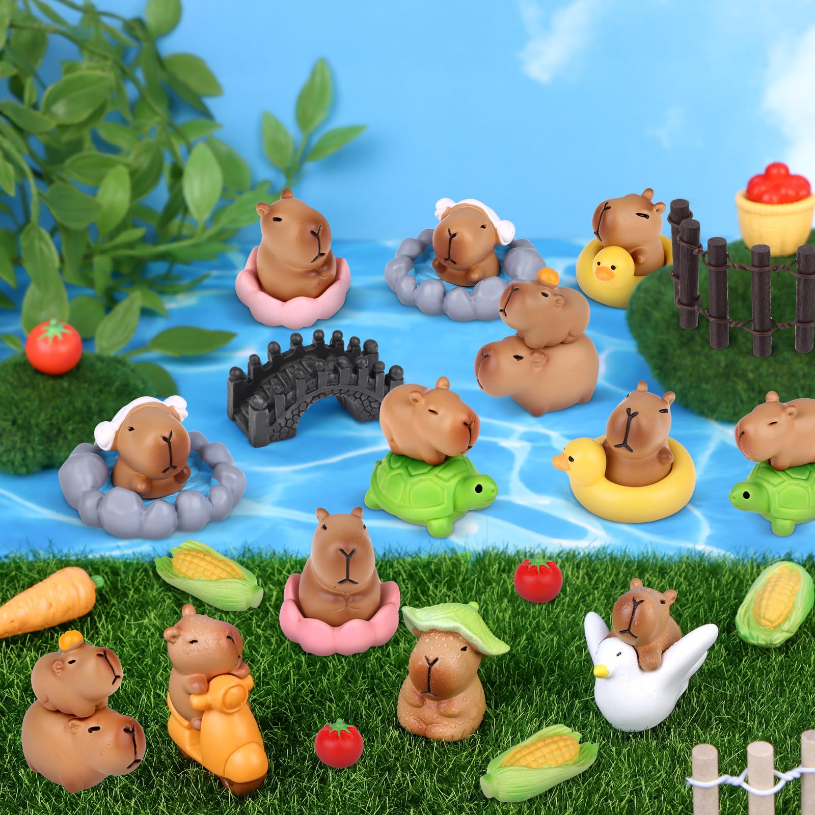 37Pcs Mini Capybara Figures Playset Simulation Capybara Model Toys Mini Resin Animals Miniature Garden Accessories for Car Dashboard Dollhouse Fairy