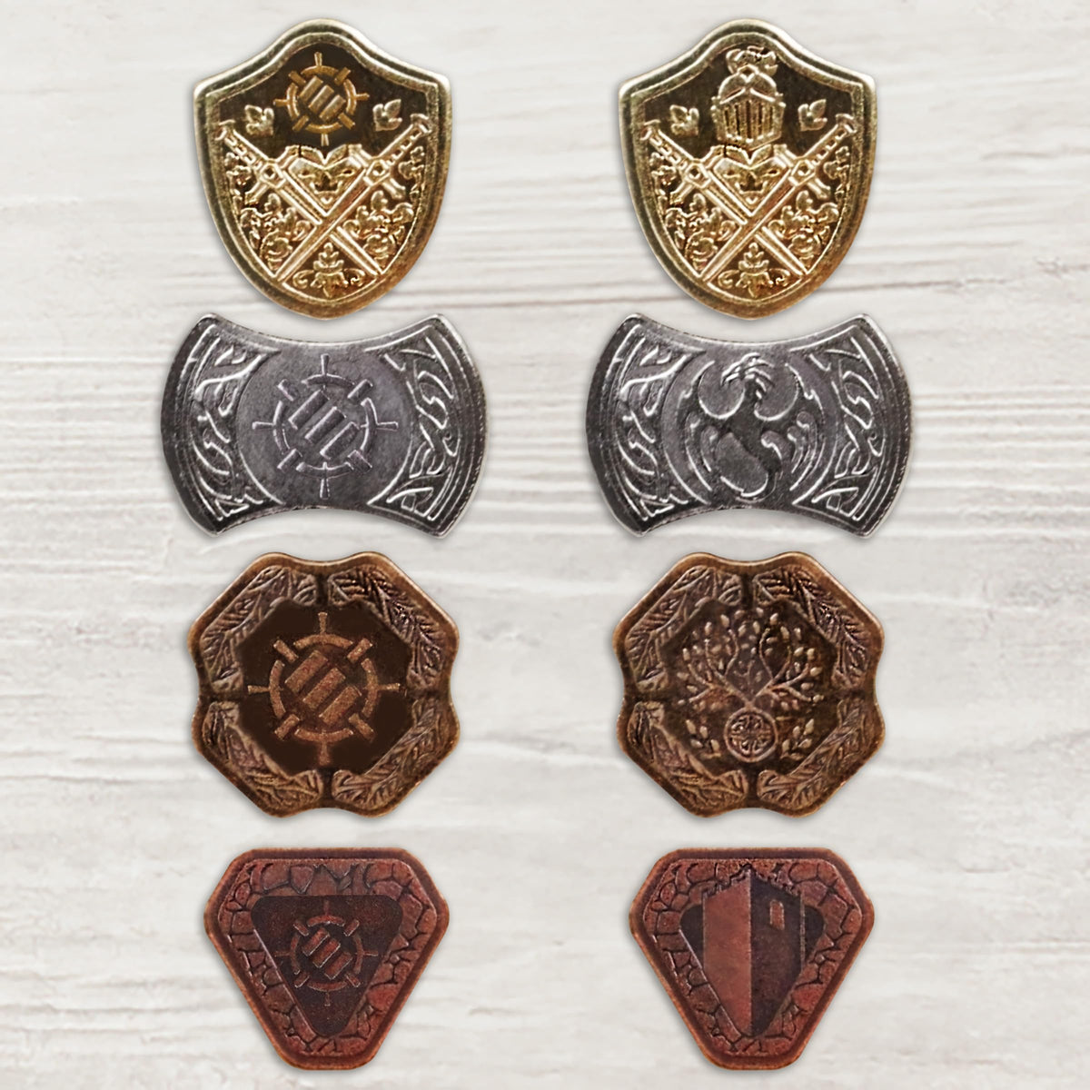ENHANCE Tabletop Treasure Token Set - 40 Metal MTG Tokens (x10 Each Design) with Acrylic Assorted Gems (40+) and Drawstring Pouch, Counters for RPG