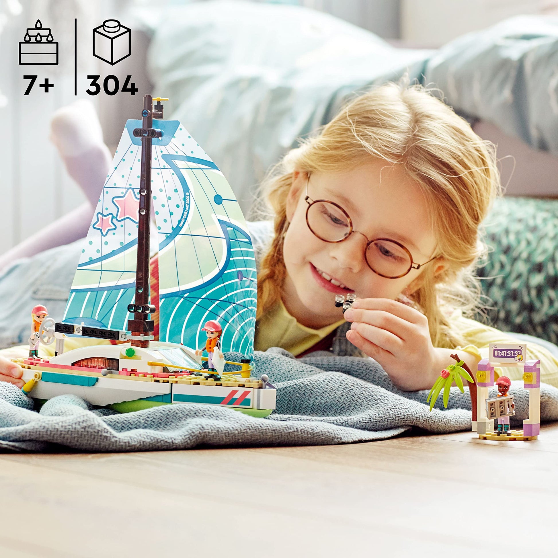 LEGO Friends Stephanie's Sailing Adventure Toy Boat Set 41716, Sailboat Building Toy with Island, Drone, and 3 Mini Figures, Creative Sailing Gift