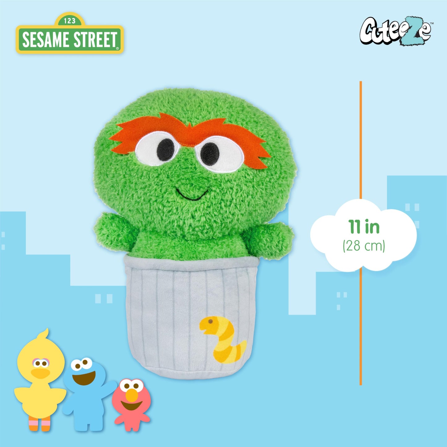 Kids Preferred Sesame Street Oscar the Grouch Stuffed Plush Toy 12 Inch Extra Soft Plushie for Kids, Crinkle Sound in Hands, Rattle in Head