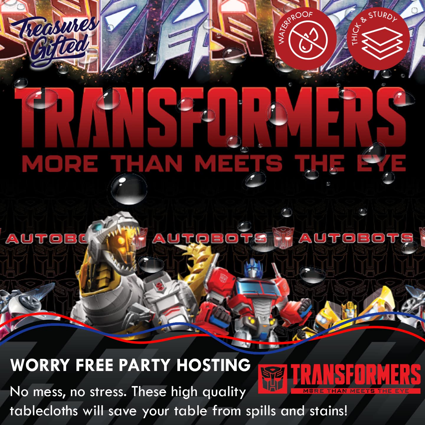 Treasures Gifted Officially Licensed Transformers Birthday Party Supplies - Pack of 3 Tablecloth for Birthday 54 x 108 Inches - Transformers Party