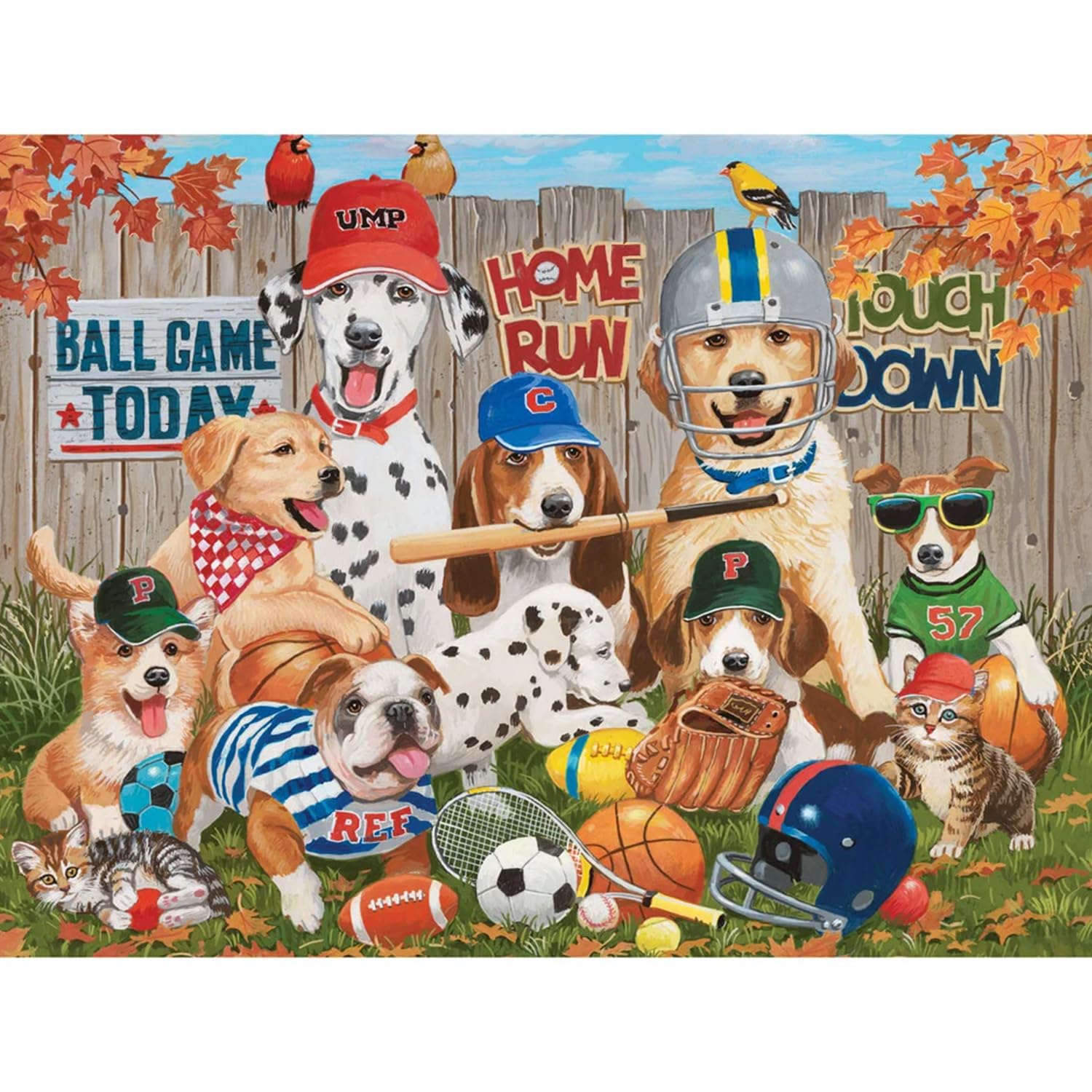 Bits and Pieces 300 Piece Puzzles for Adults - Neighborhood Athletes - 300 Large Pieces 18" x 24" Jigsaw Puzzles, Sports Dogs Football Baseball, No 2