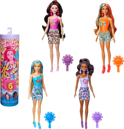 Barbie Color Reveal Doll & Accessories with 6 Unboxing Surprises, Groovy-Themed Series with Color-Change Bodice, 1960s Inspired