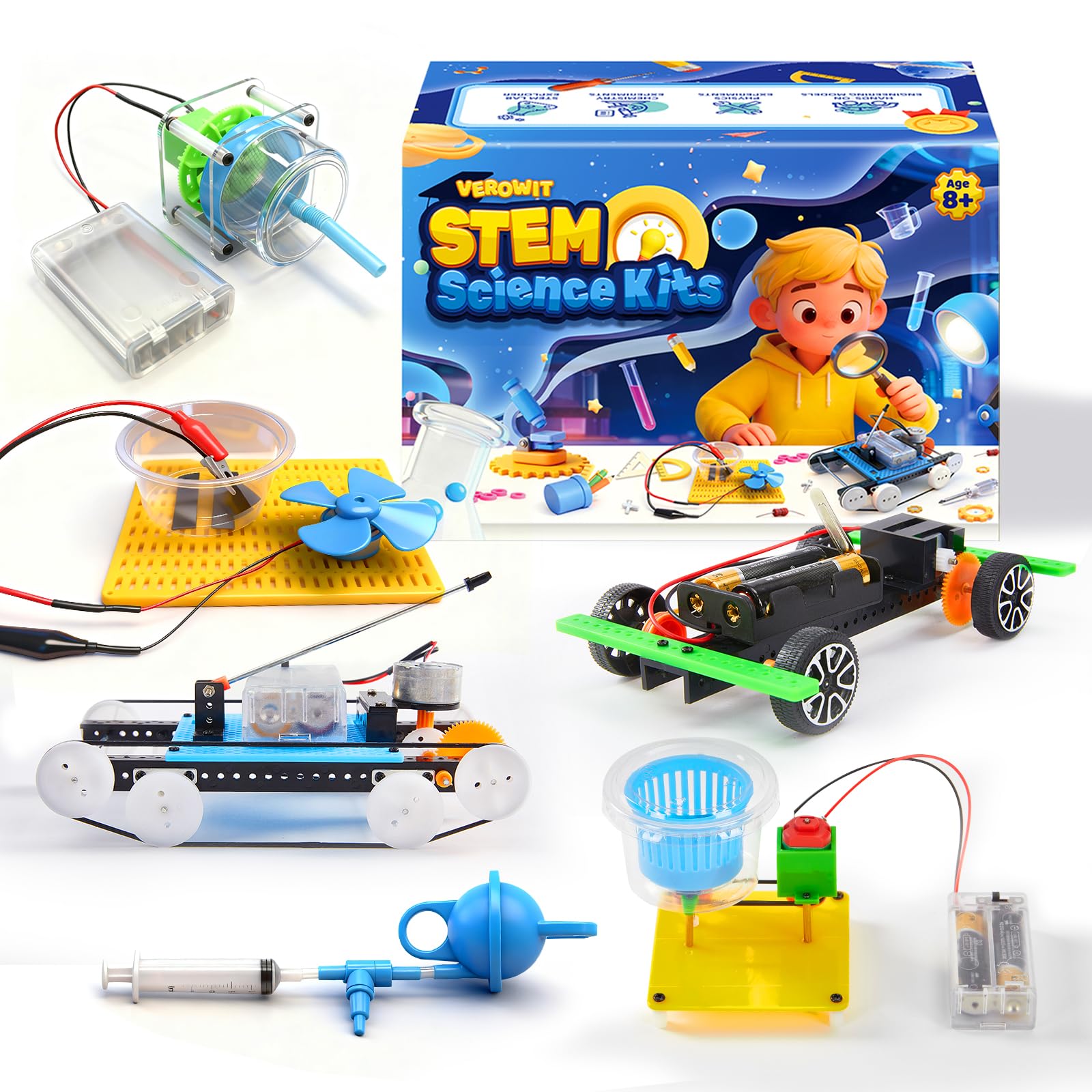 6-in-1 STEM Home Lab Science Kit for Kids Age 8-12, Boys & Girls 9 10 11 13 14 Year Old Educational Adventure Set: Tank & Car Building, Saltwater