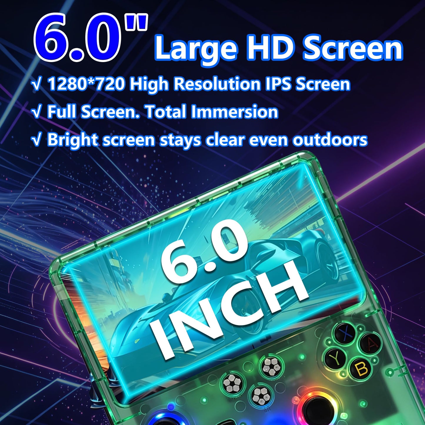 PandoraGame R60MAX Retro Handheld Gaming Console, 6.0-Inch HD IPS Screen, 6000mAh Battery, 40000+ Classic Games Pre-Installed, Save/Load State, Linux