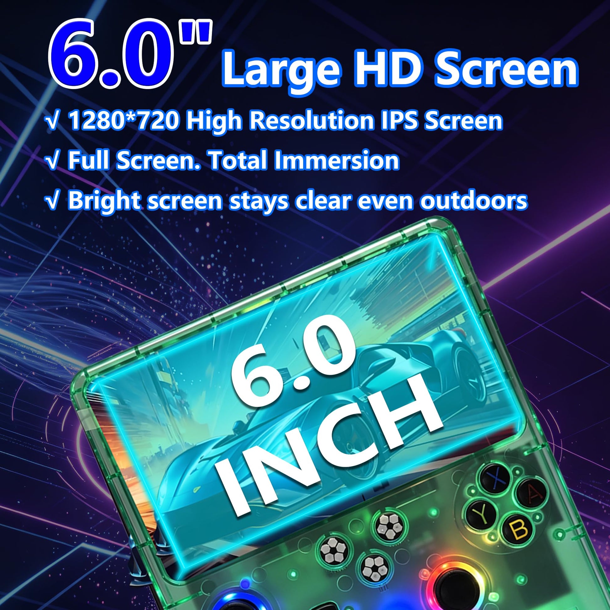 PandoraGame R60MAX Retro Handheld Gaming Console, 6.0-Inch HD IPS Screen, 6000mAh Battery, 40000+ Classic Games Pre-Installed, Save/Load State, Linux