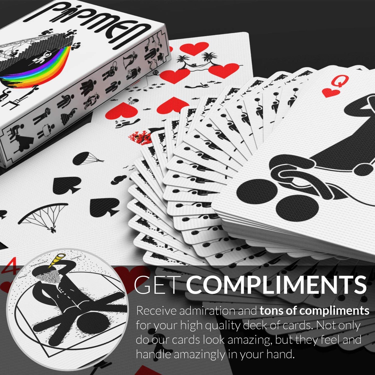 Unique Playing Cards, White Deck of Cards, Cool Pipmen Cards with Free Card Game eBook, Premium Poker Cards, Unique Kids Playing Cards for Children