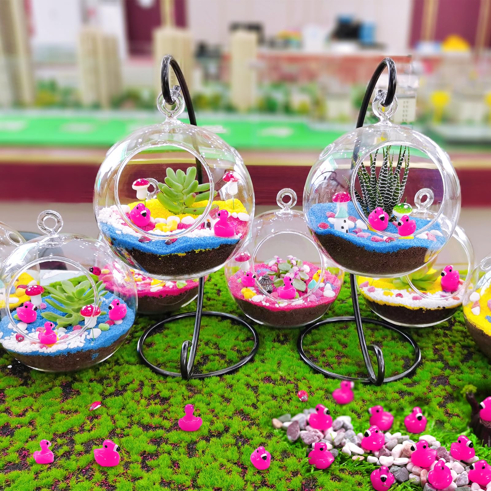 Mini Resin Ducks, 300 Pcs Tiny Ducks, Pink Flamingo Figurine, Resin Animals Toy for Cake Topper, Garden, Dollhouse, DIY Crafts, Party, Aquarium Decor
