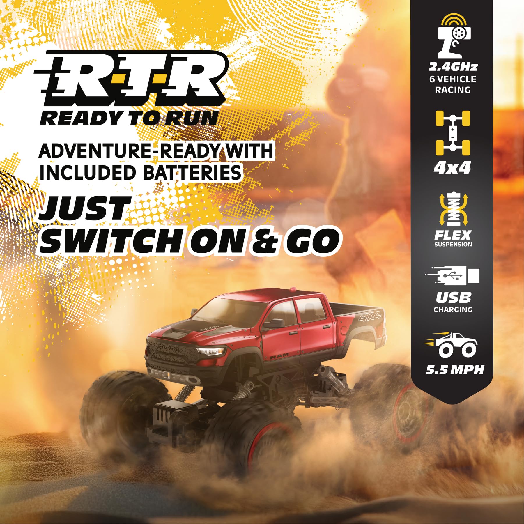 Motor Dayz RC 4WD Heavy Metal RAM 1500 Pickup Truck - 1:14 Scale, Officially Licensed Stamped Metal Body, 4x4 All-Wheel Drive, 2.4GHz Full-Function
