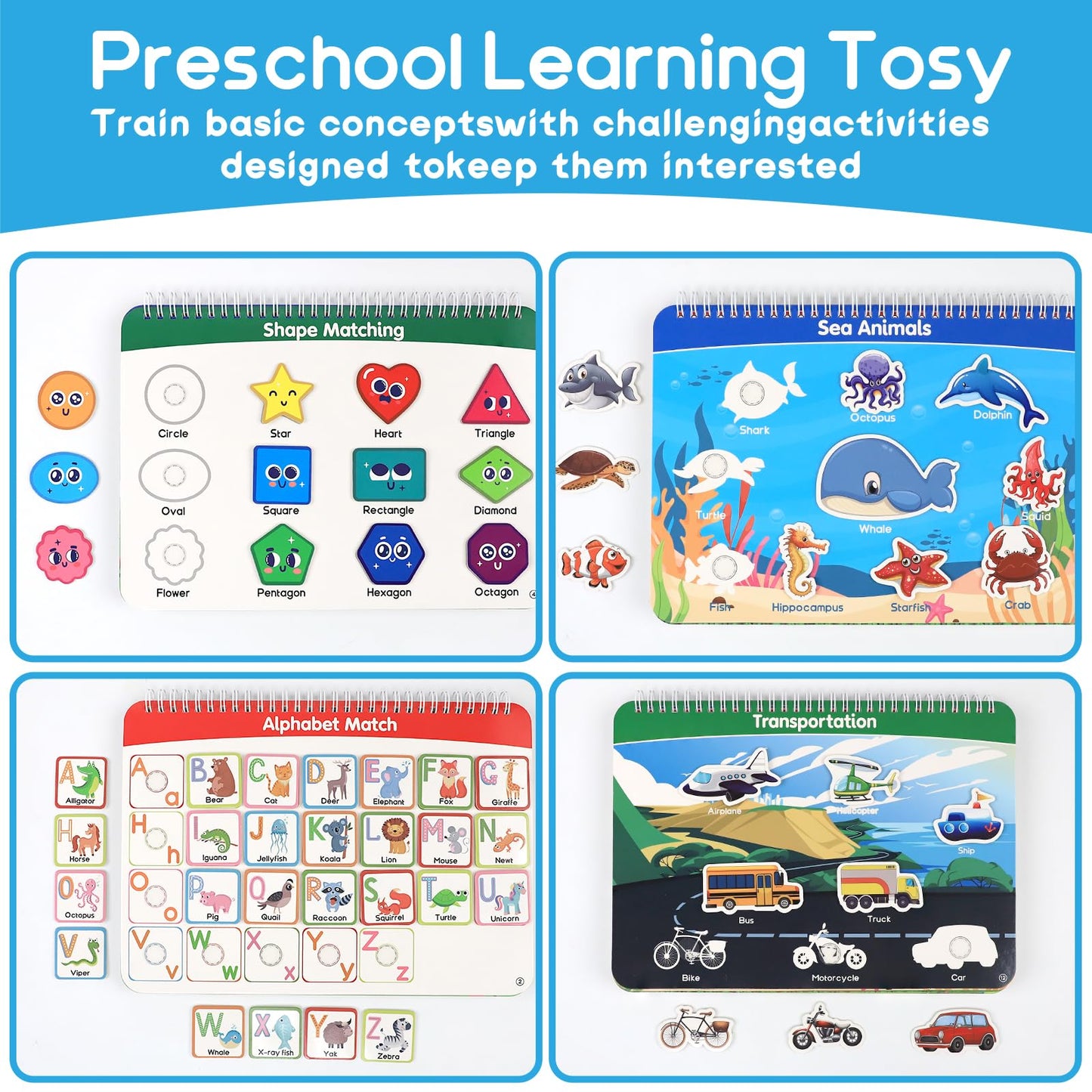 HarVow Busy Book with Classified Storage Box & Double-Sided Writing Board, 15 Themes Montessori Preschool Learning Activities, Pre-Assembled Ready