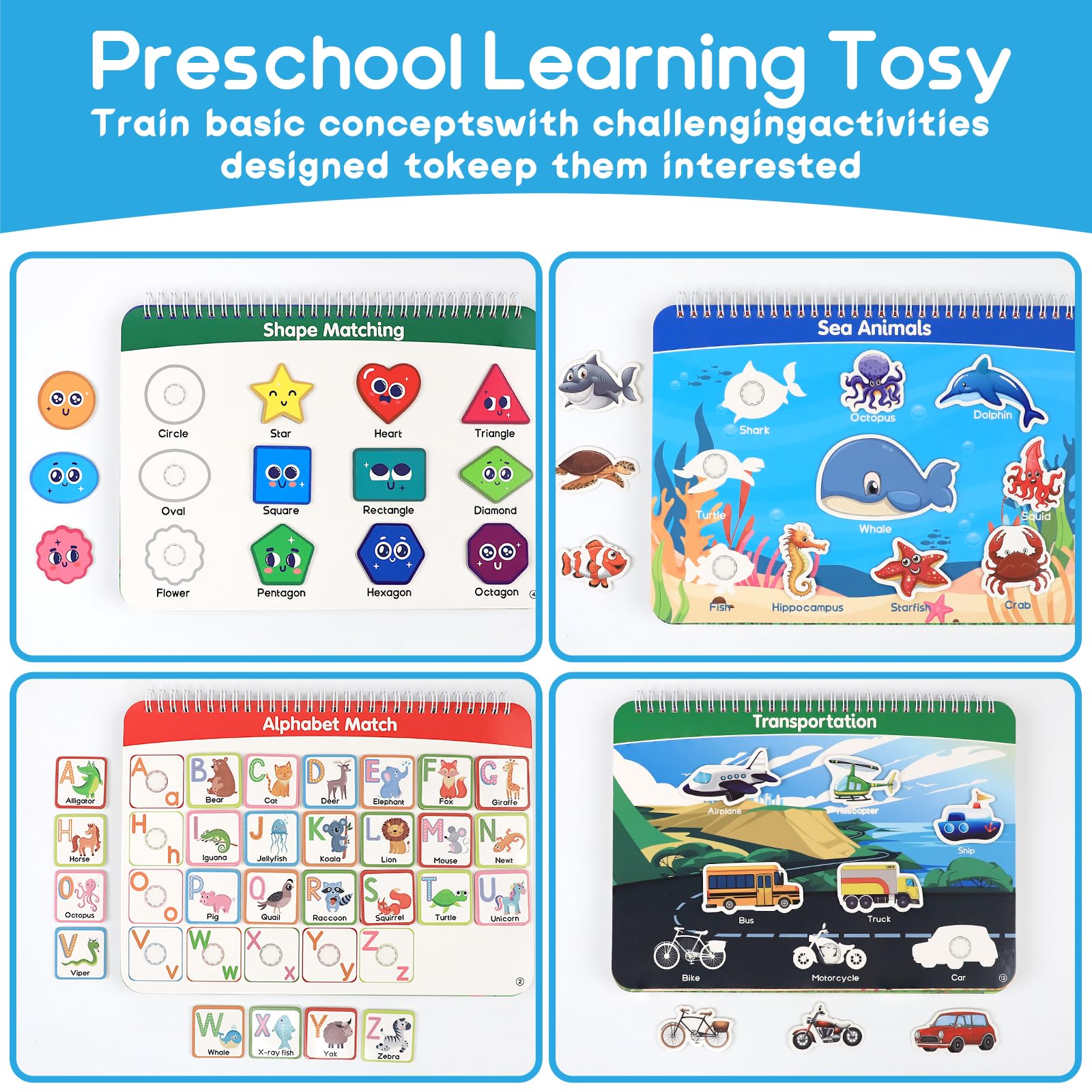 HarVow Busy Book with Classified Storage Box & Double-Sided Writing Board, 15 Themes Montessori Preschool Learning Activities, Pre-Assembled Ready