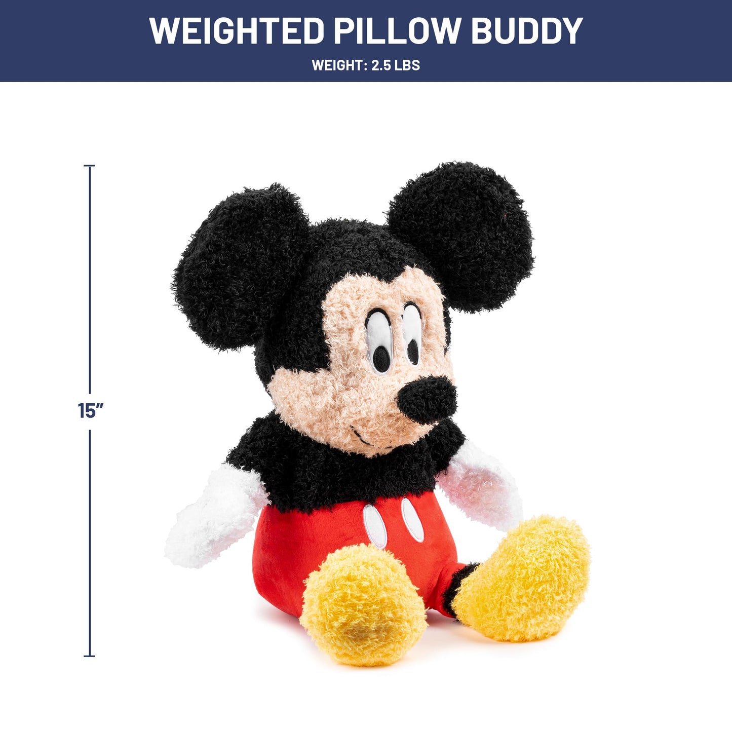 Jay Franco Weighted Disney Plush Pillow Buddy - 2.5 lbs Soft Plushie Stuffed Pillow, 15 Inches, Black - Mickey Mouse