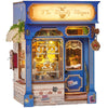 Book Nook Kit - DIY Miniature British Tea House, 3D Wooden Puzzle Dollhouse with LED Lights, Tiny Bookend & Creative Bookshelf Decor, Birthday