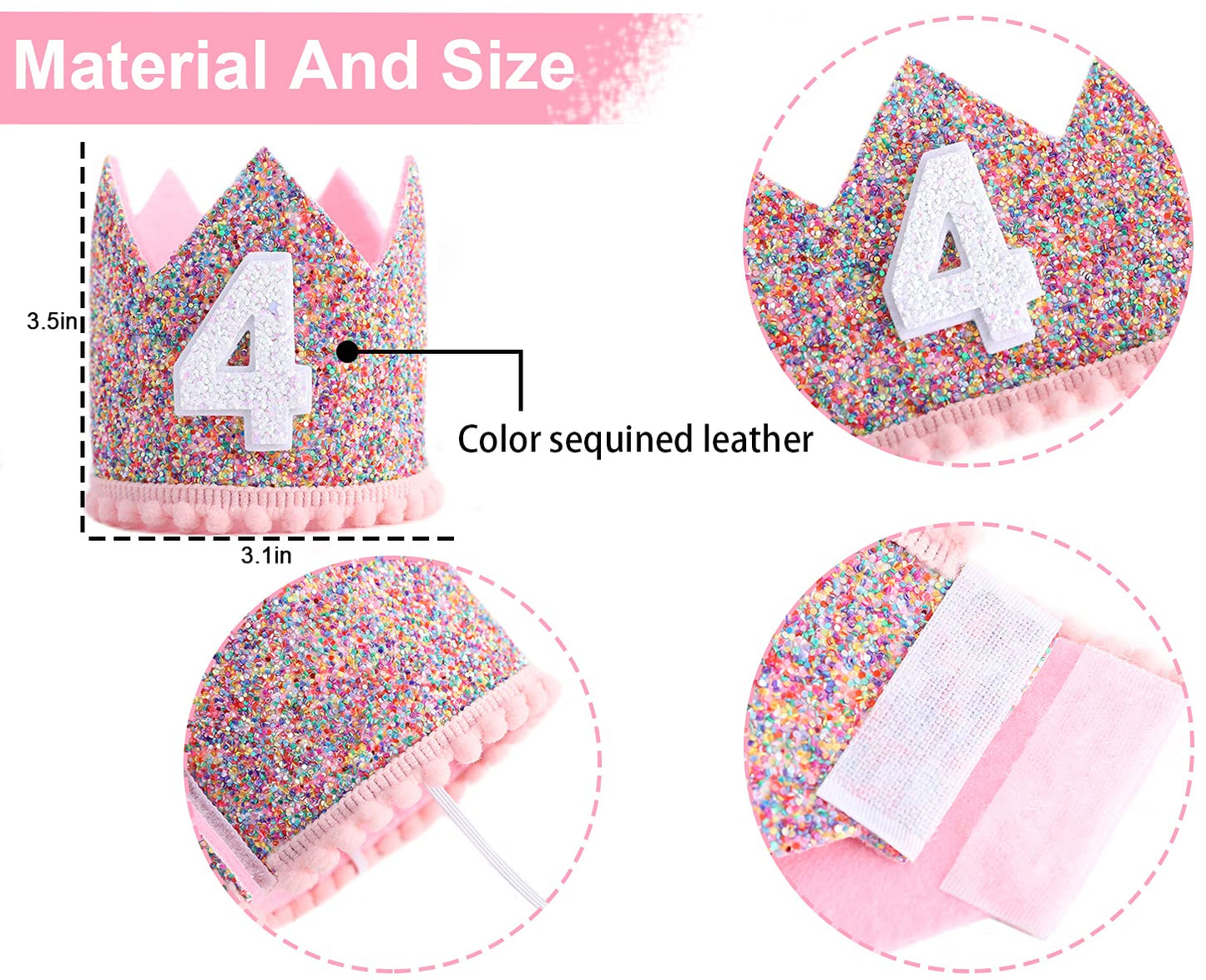 WAHAWU Rainbow Crown - 4th Birthday Party Glitter Crown, Kids Birthday Hats, Baby Photo Props, Little Girls Hair Accessories