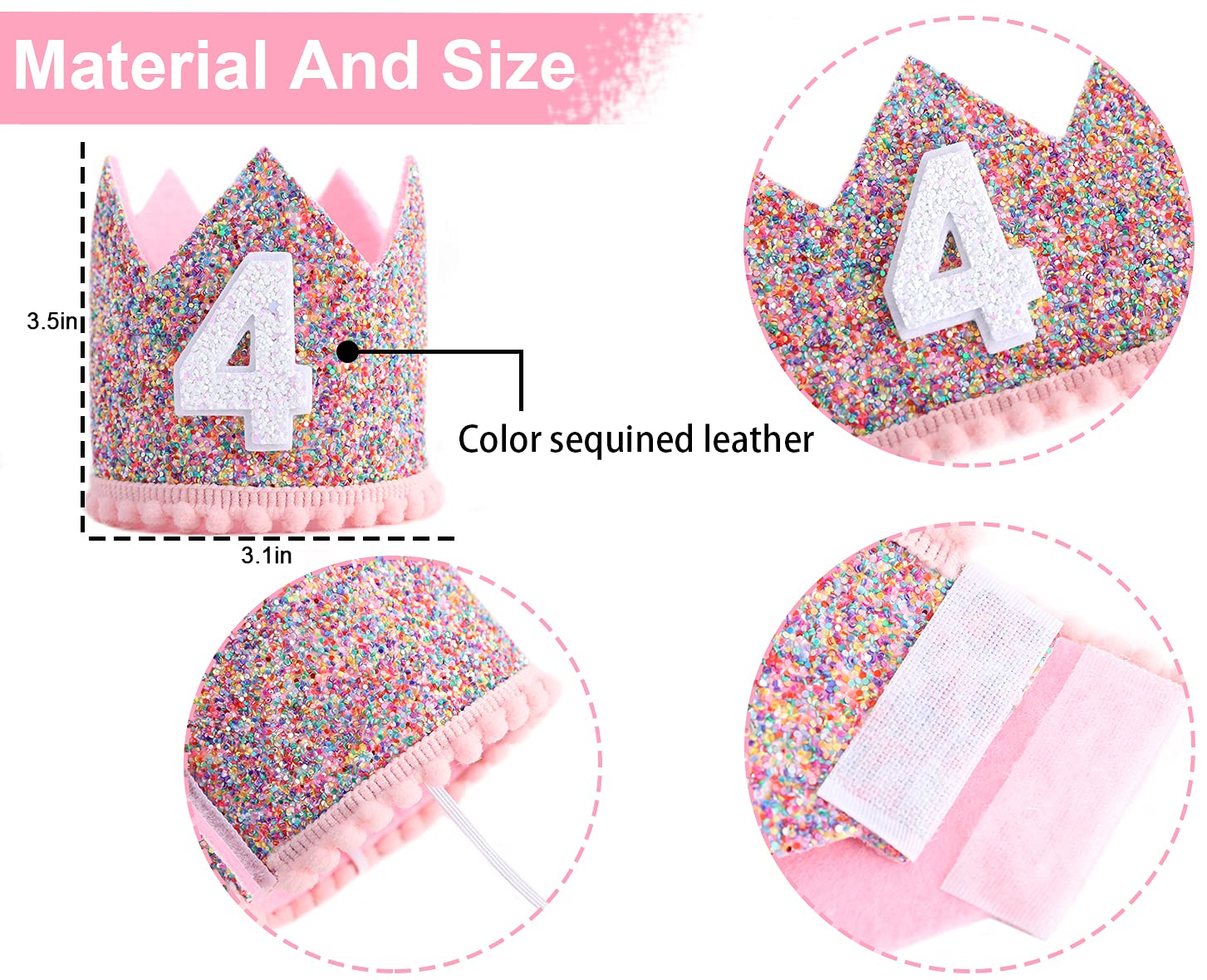 WAHAWU Rainbow Crown - 4th Birthday Party Glitter Crown, Kids Birthday Hats, Baby Photo Props, Little Girls Hair Accessories