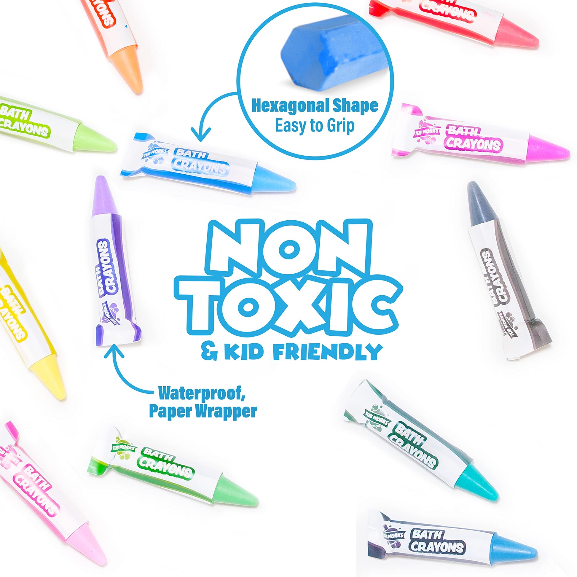 Tub Works® Smooth™ Bath Crayons Bath Toy, 12 Pack | Nontoxic, Washable Bath Crayons for Toddlers & Kids | Unique Formula Draws Smoothly & Vividly on