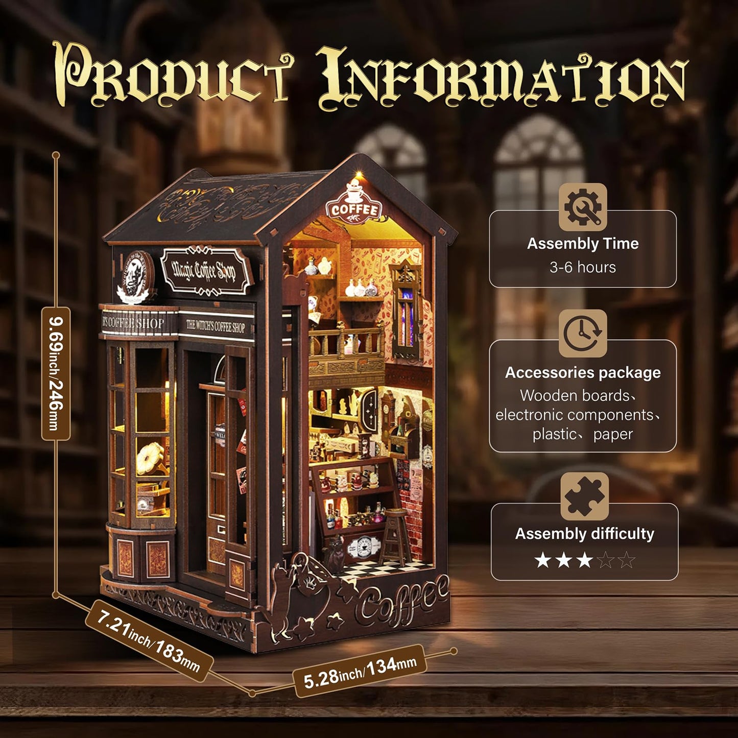 UFLJPKS Book Nook Kit for Adults and Teens, DIY Miniature House Kit with Led Light, 3D Wooden Puzzles for Adults, Wood Gifts for Family