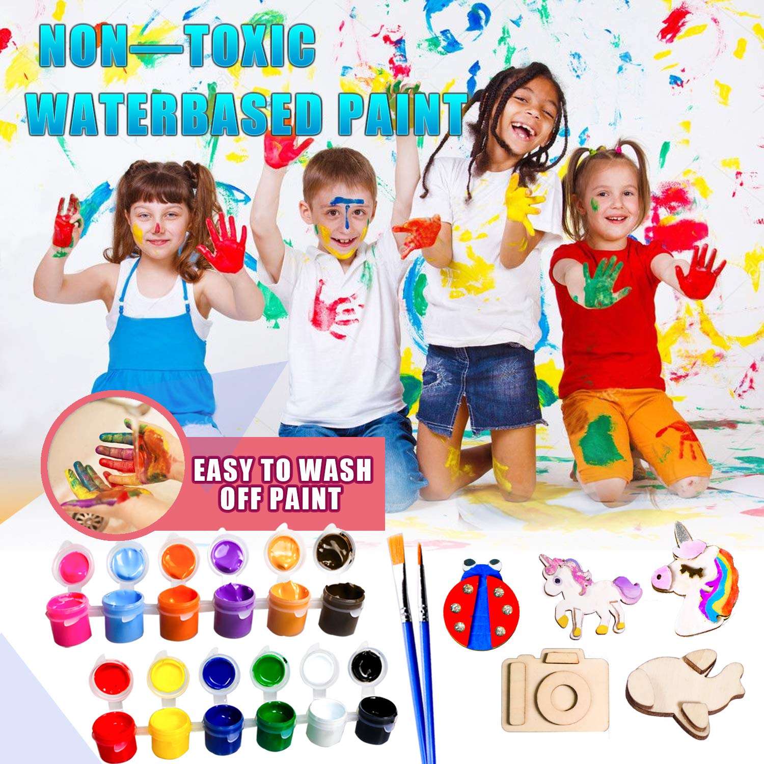 HeyKiddo Paint Your Own Wooden Magnet - Wood Painting Craft Kit for Kids Age 3 4 5 6+ Year Old,Art Painting Kit for Boys & Girls, DIY Birthday