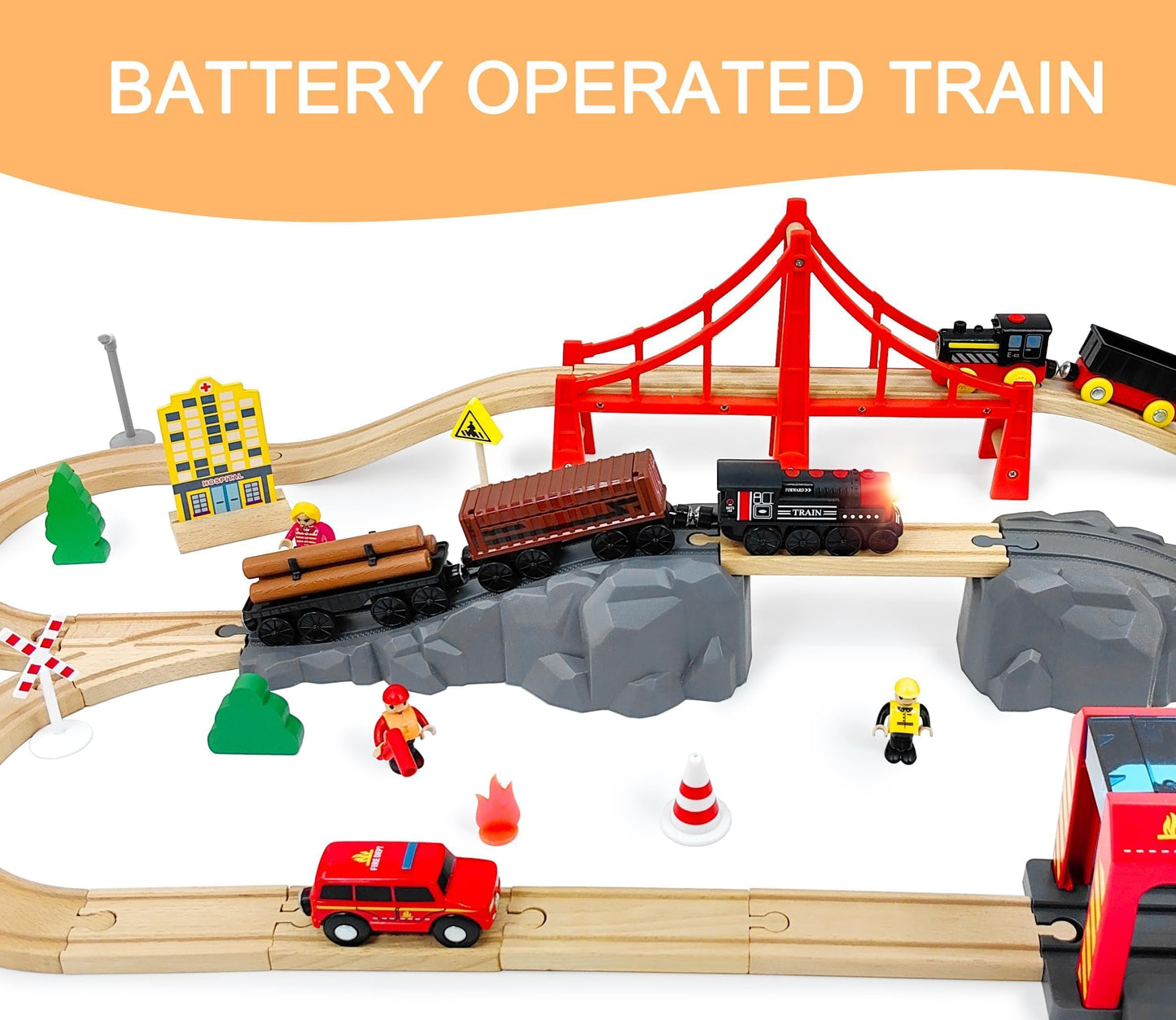 Motorized Train for Wooden Track, 3Pcs Train Toy Set for 3 4 5+Years Old Boy Girl Toddlers, Battery Powered Train Compatible with Thomas & Friends