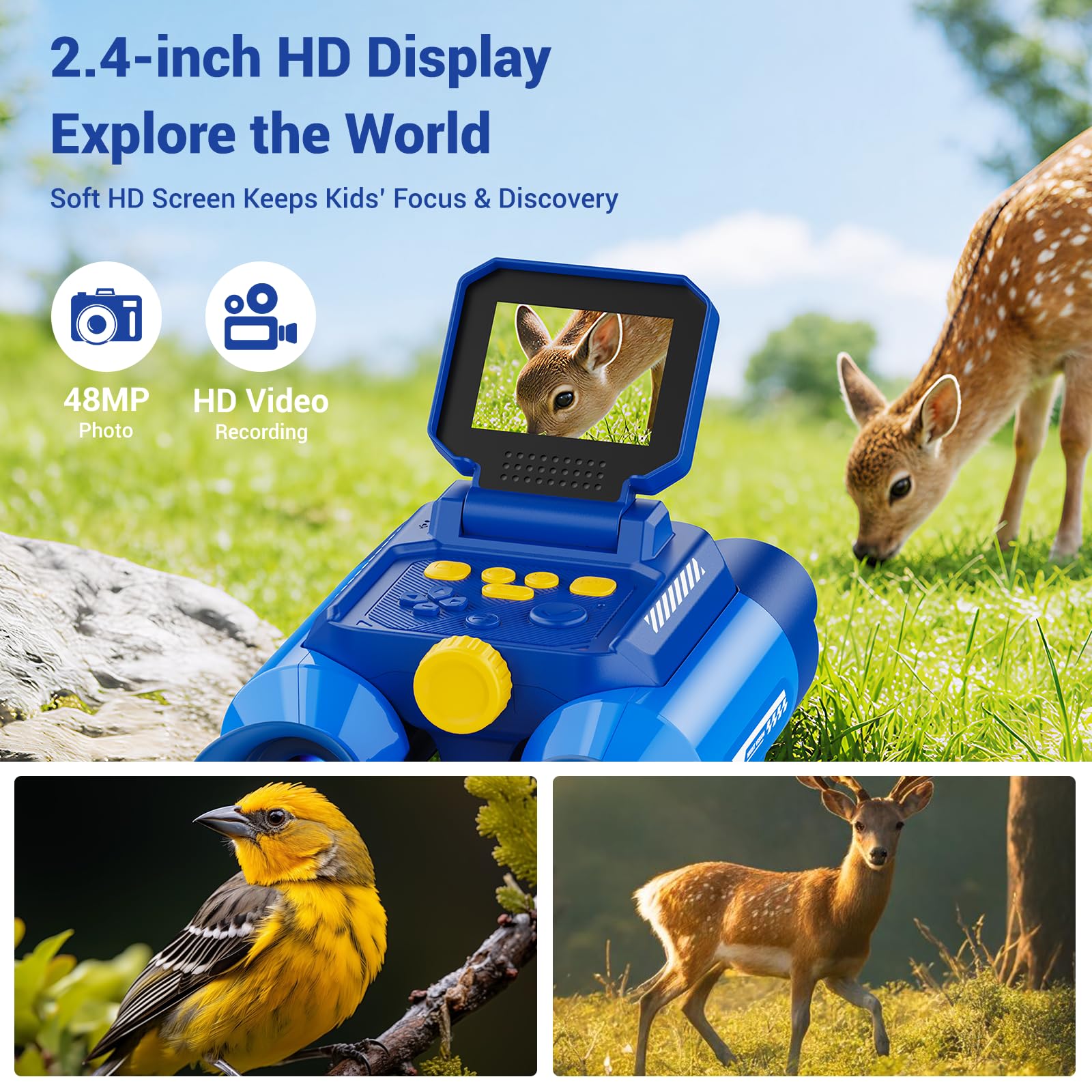 Kids Binoculars with Night Vision, STEM Outdoor Toy for Year Old 4-12 Boys Girls, 10X Optical Zoom 2.4" IPS Screen Digital Binoculars, Birthday Gift