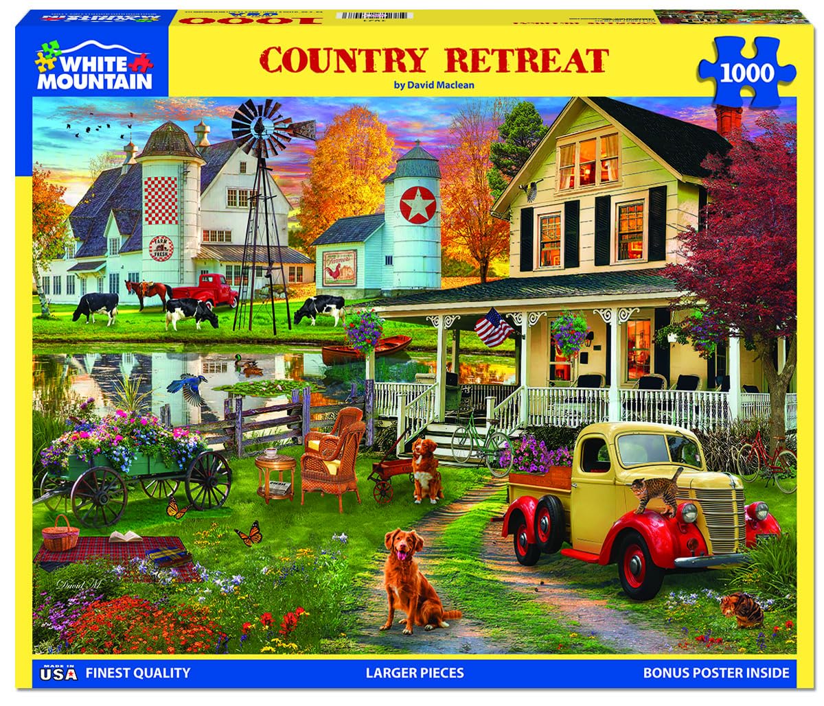 White Mountain 1000 Piece Jigsaw Puzzle Rustic Farmhouse, Country Retreat