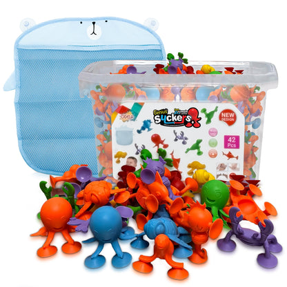 ODELA Genius Sucker Toys 42PCs Sea Animals Edition - Fun Colorful Toddler Bath Toy Animal Toys for Toddlers Safe and Durable Materials - Educational