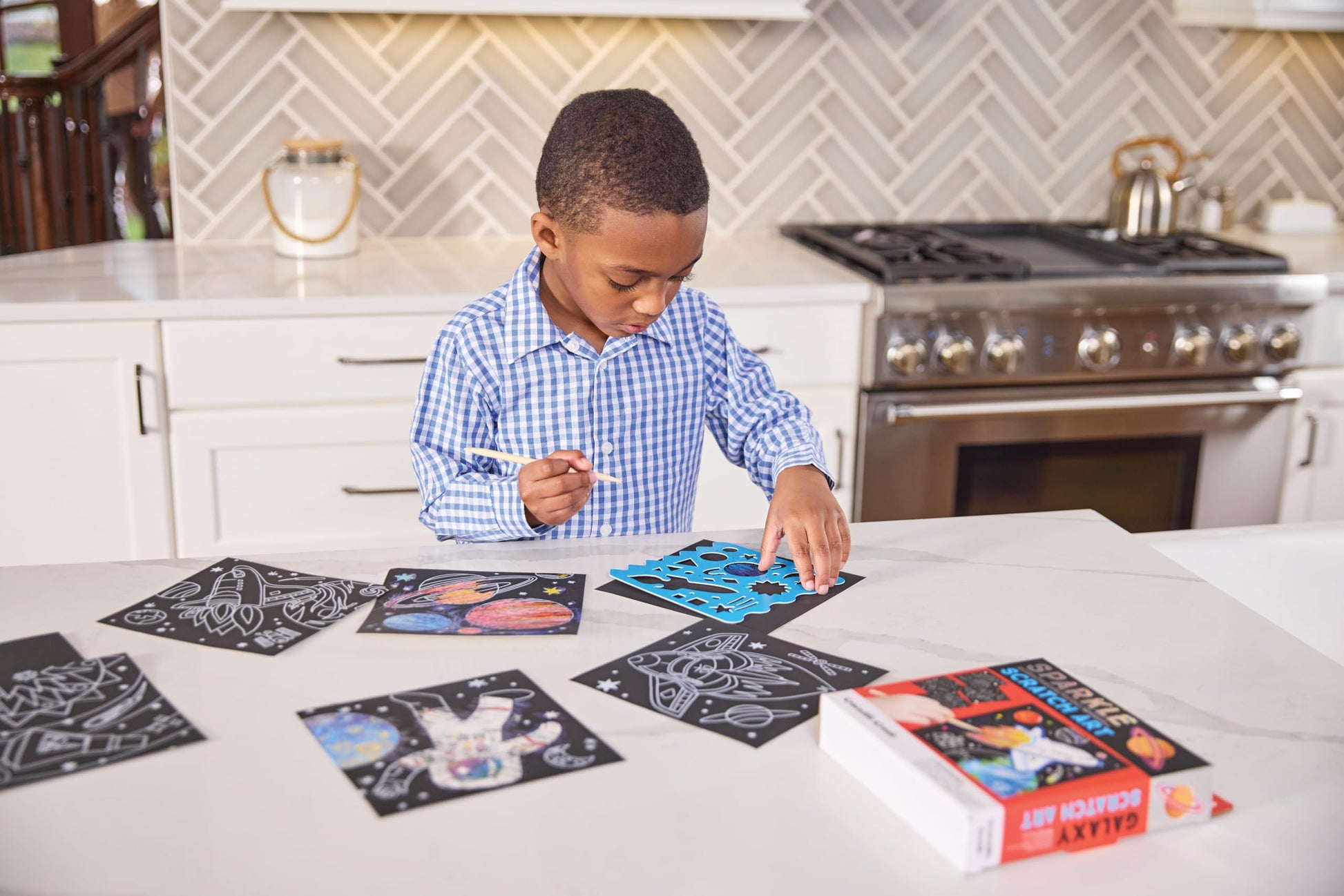 Crocodile Creek Dinosaurs Sparkle Scratch Art for Kids - 16-Sheet Scratch Art Set with 10 Themed Sheets, 5 Blank Sheets, Stencil, and Stylus
