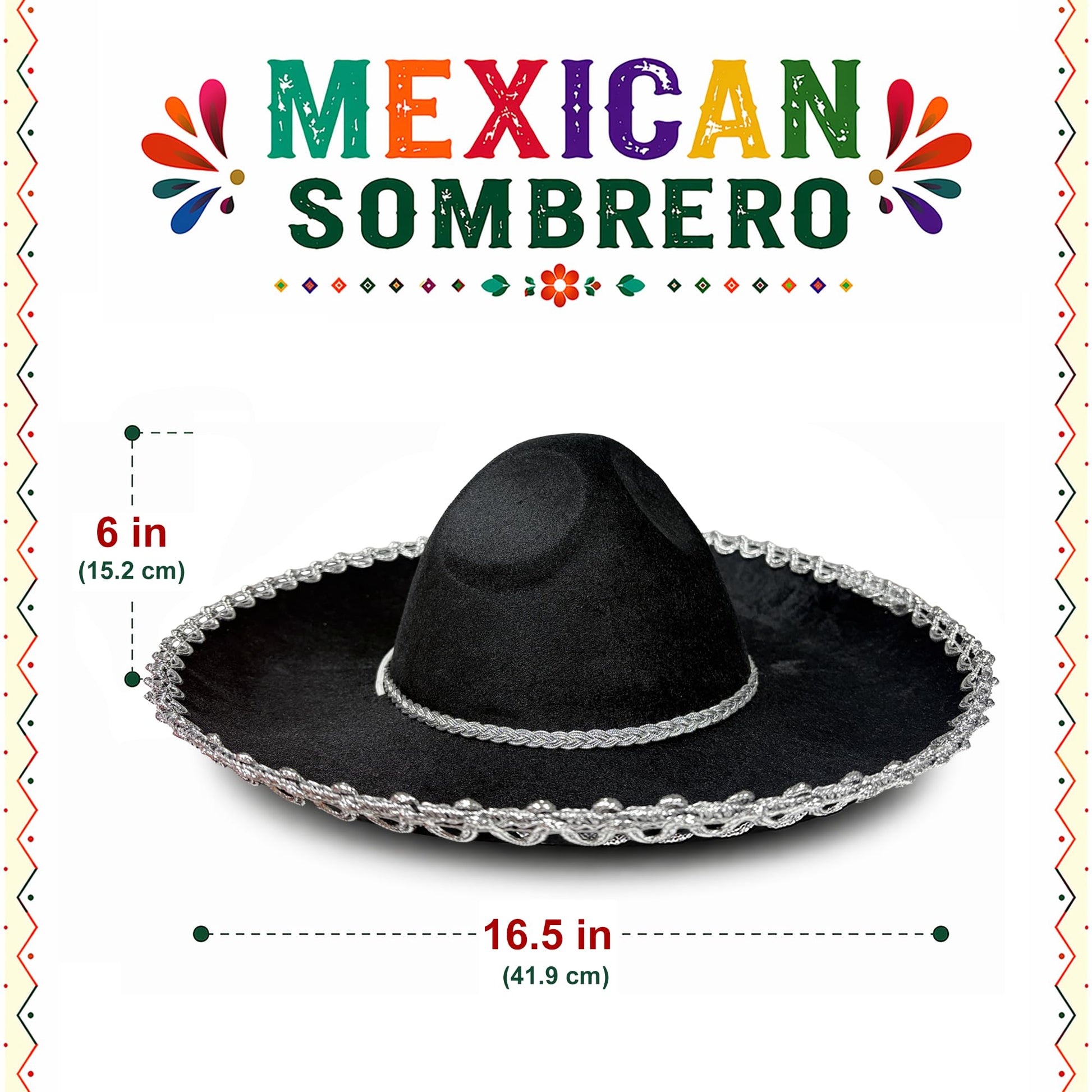 GiftExpress 2 Pack Black Mariachi Sombrero Hat with Silver Trim, Sombrero for Cinco de Mayo, Halloween Costume, Mexican Fiesta Costume