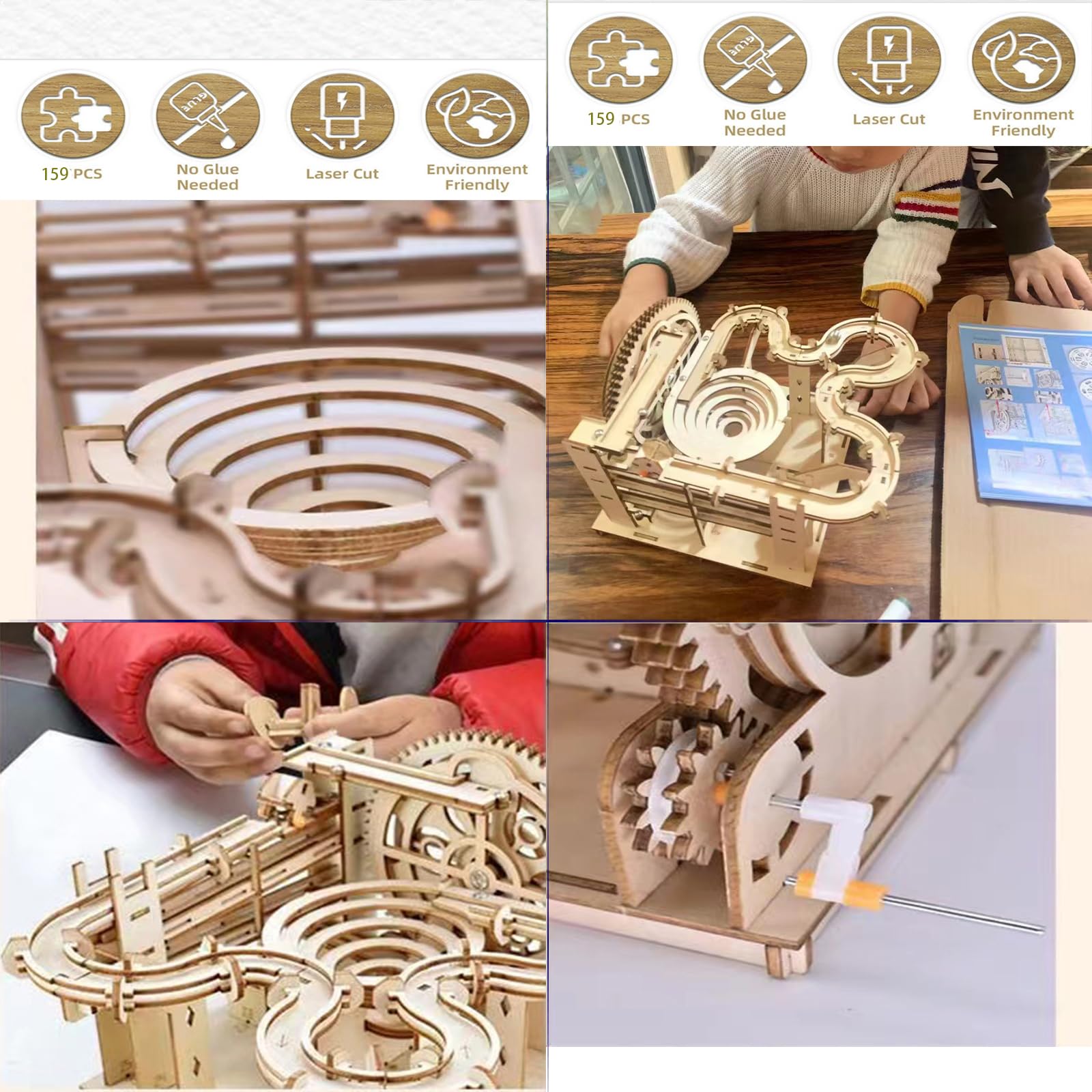 3D Wooden Puzzles for Adults Marble Run Kit - 159pc 4 Steel Marbles Build Mechanical Maze Model STEM Toys for Teens Adults, 4hr Challenge, No Glue