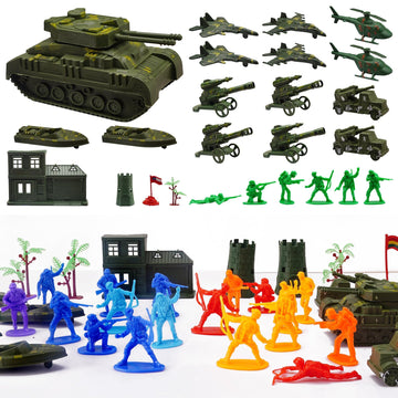 Zaleny 145 pcs Military Toy Soldier Playset Colorful Army Men Battlefield Action Figures with Tanks Helicopters and Accessories for Boys