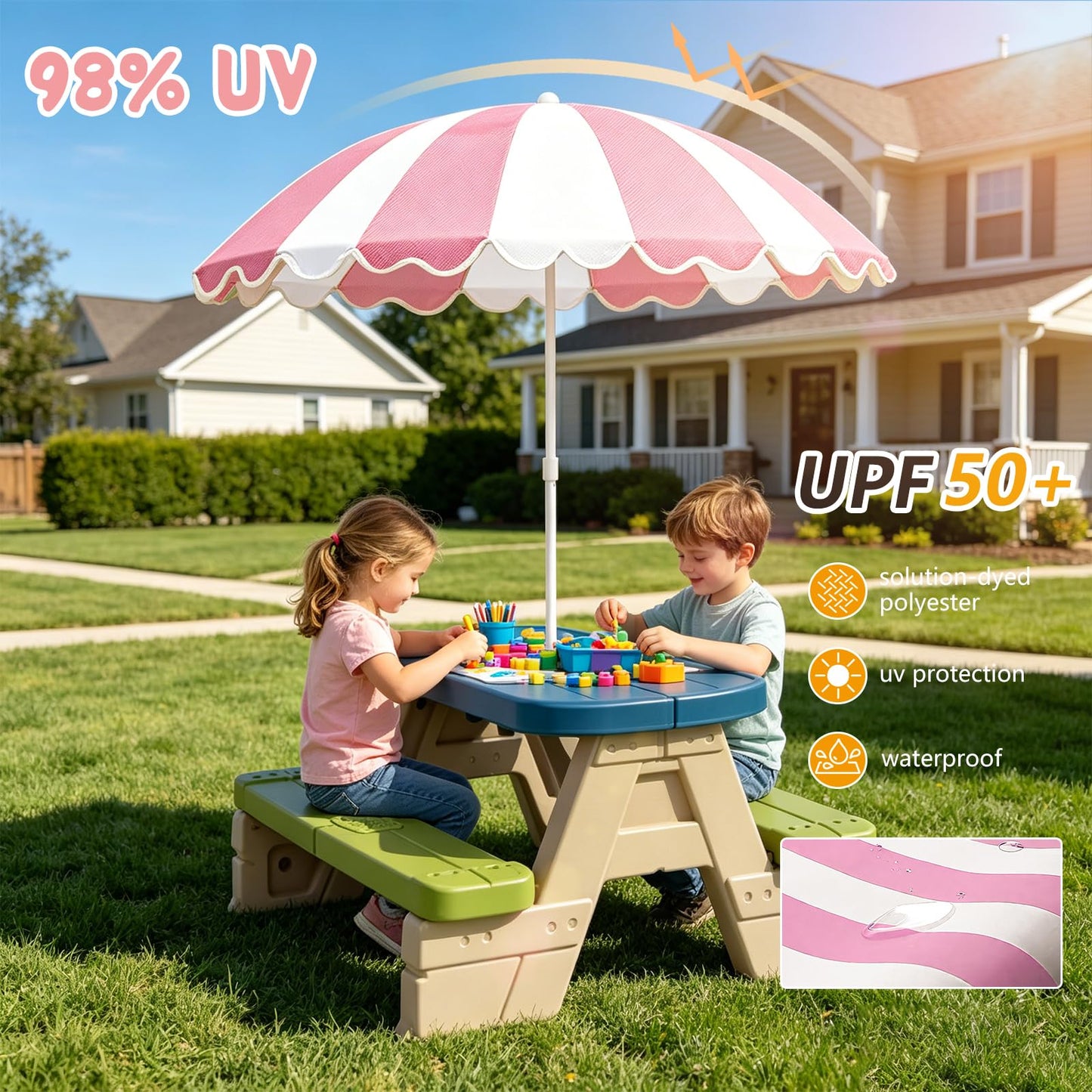Belamilo Water Table Umbrella, UV Protection Beach & Picnic Table Umbrella, Heavy Duty Portable Outdoor Shade for Sand Play, Camping, Garden