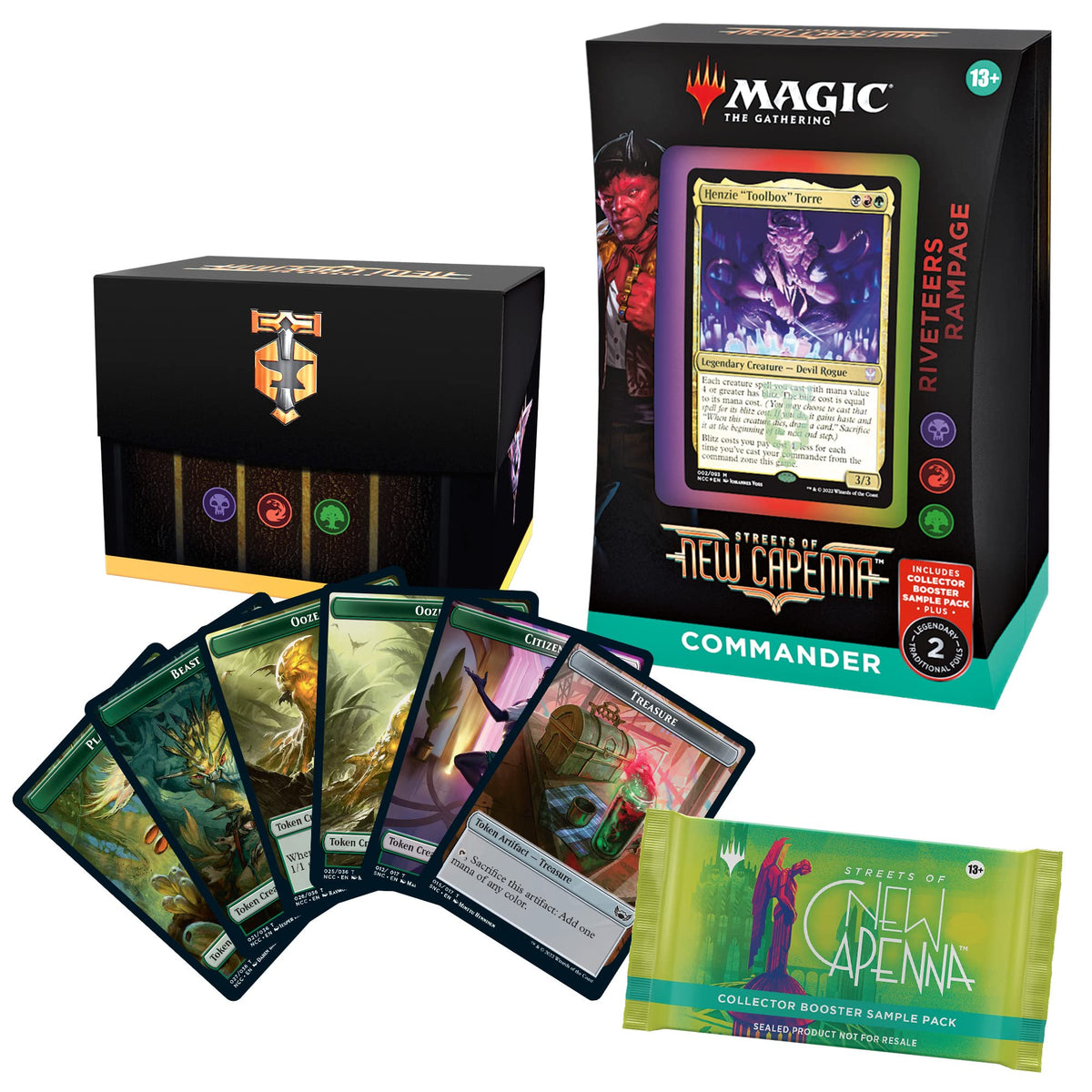 Magic: The Gathering Streets of New Capenna Commander Deck - Riveteers Rampage + Collector Booster Sample Pack