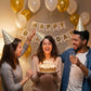 Boieo 10 Pack Gold Party Hats for Adults and Kids, Birthday Party Hats Bulk with Adjustable Elastic String, DIY Paper Cones 7.9 Inch, Metallic Foil