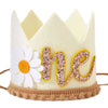 Agkvw Daisy 1st Birthday Crown - Groovy Hippie Style Costume Headwear, Felt Cloth, Handmade, Reusable, Velcro and Elastic Bands, Cream Brown