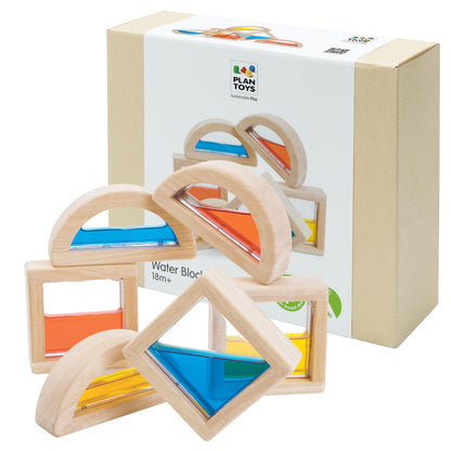 PlanToys® Water Blocks Wooden Montessori Sensory and STEM Building Toy | Light, Colour, Creativity and Fine Motor Skill Development | Eco Friendly