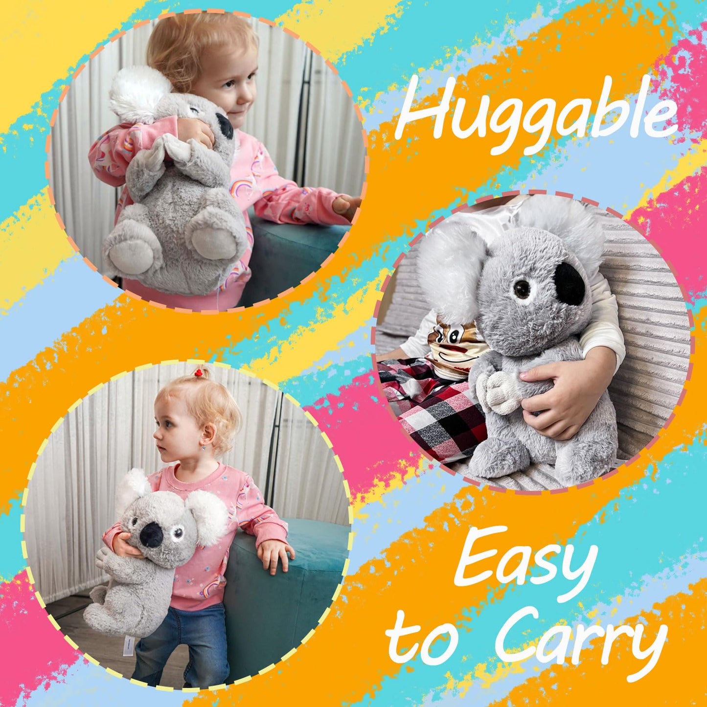 WEIGEDU Huggable Koala Bear Stuffed Animal Furry Cuddly Ears Koala Bear Plush Toy for Boys Girls Babies Kids Birthday Bedtime Gifts, 12.6“ Gray