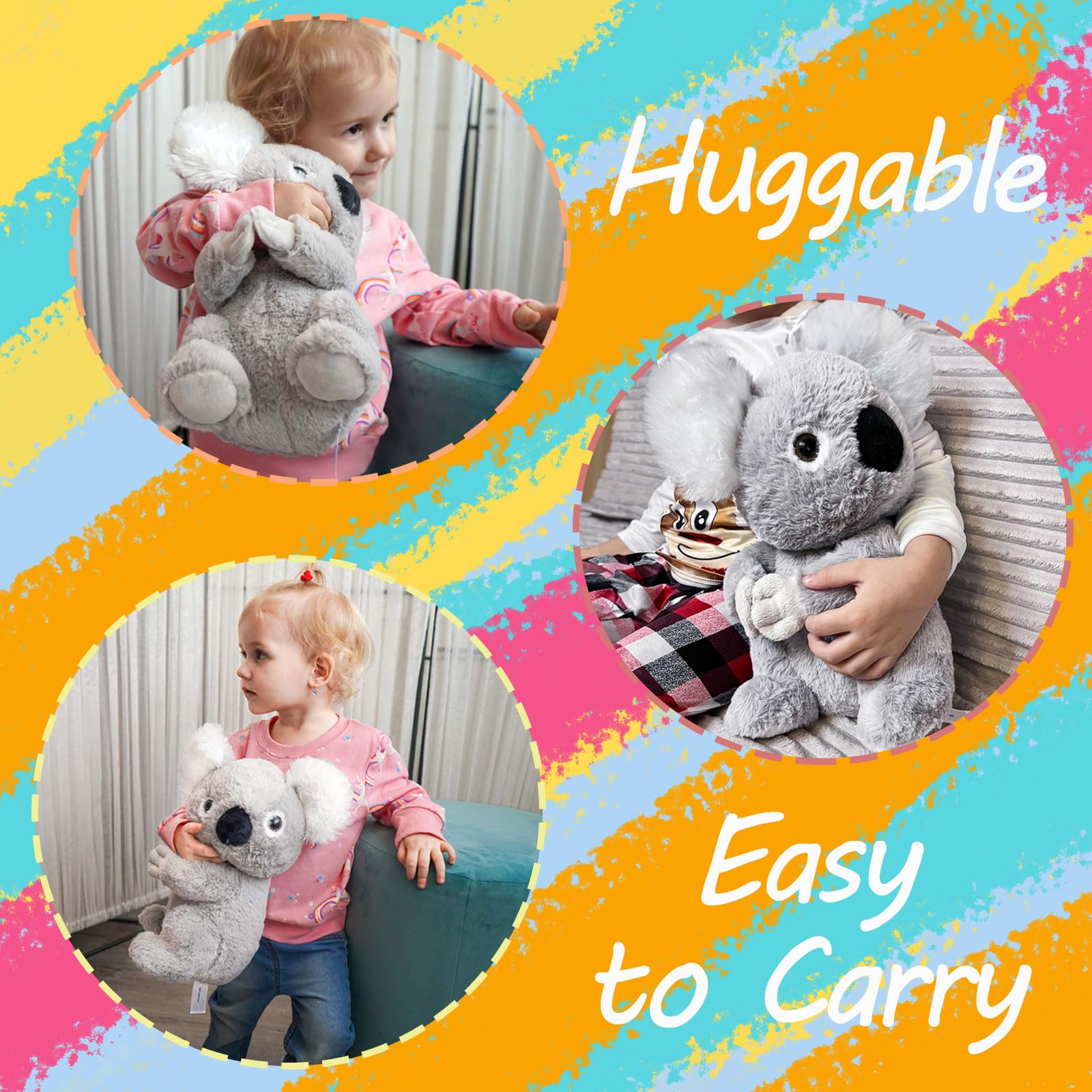 WEIGEDU Huggable Koala Bear Stuffed Animal Furry Cuddly Ears Koala Bear Plush Toy for Boys Girls Babies Kids Birthday Bedtime Gifts, 12.6“ Gray
