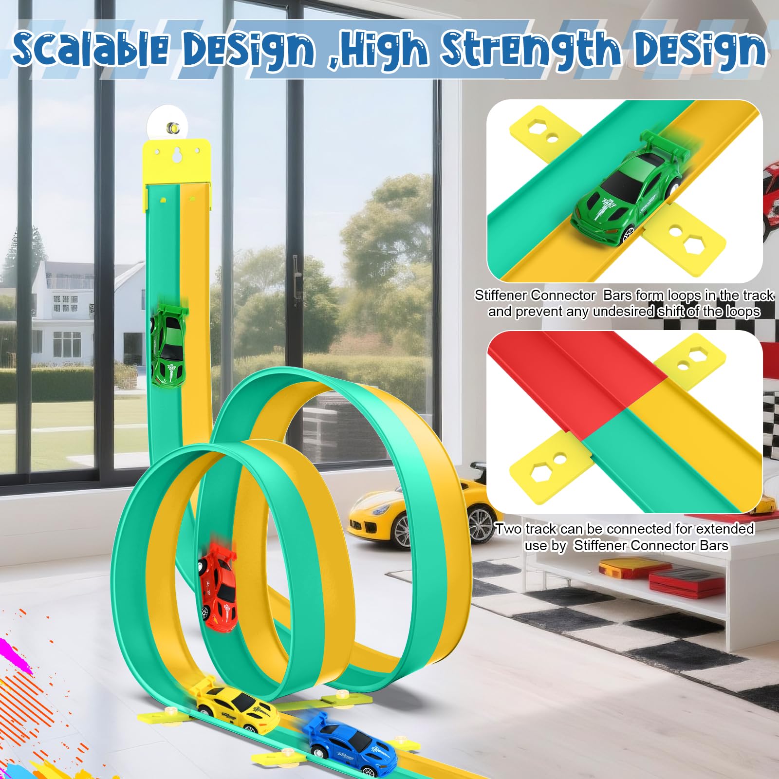 Flexible Race Car Track for Kids, Flex Track with 4 Small Race Cars,Rolls Up Portable Racetrack for Ages 3+, Compatible with H*t Wheels and DIEC*st