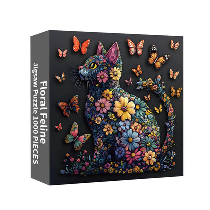 Cat 1000 Piece Puzzle for Adults, Butterfly Jigsaw Puzzles, Black Cat Flower Puzzle for Home Decor, Finished Size 23.98 * 23.98", with 1:1 Poster