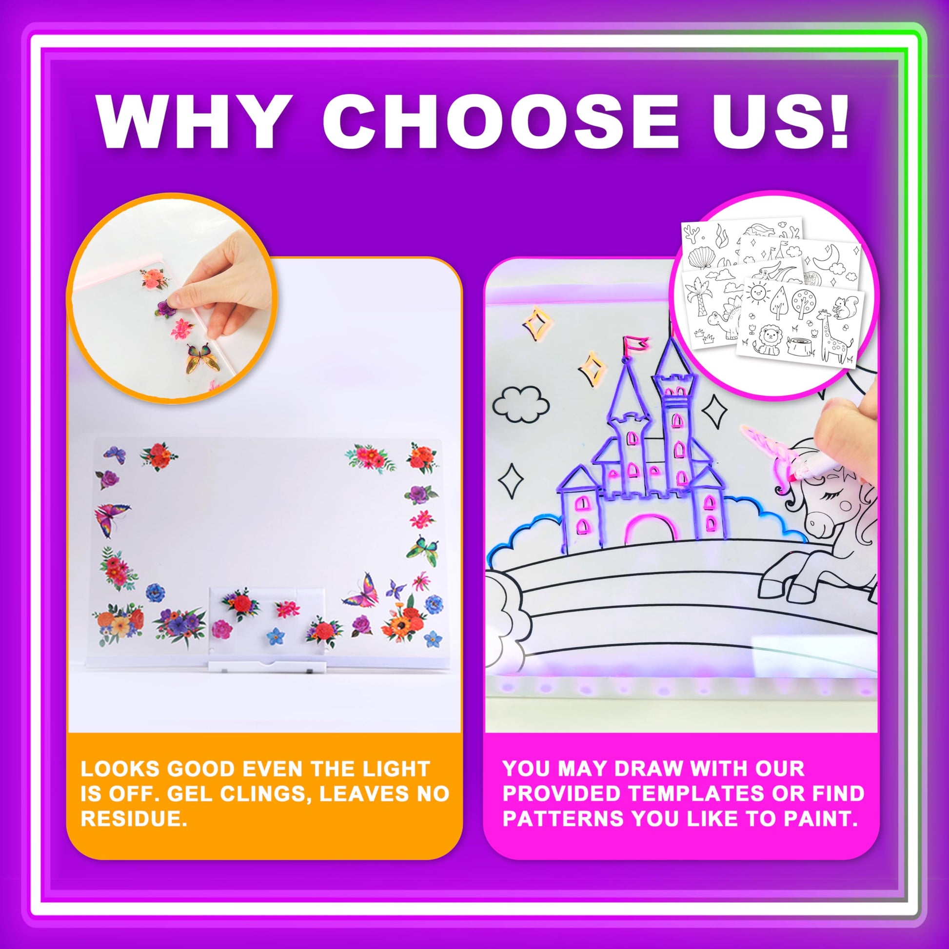 LED Drawing Board, 13.8"X10", Acrylic Note Board with Colors, Include Adapter, Acrylic Dry Erase Pad with Light 4 Modes & 7 Colors, 8 Markers, Stand