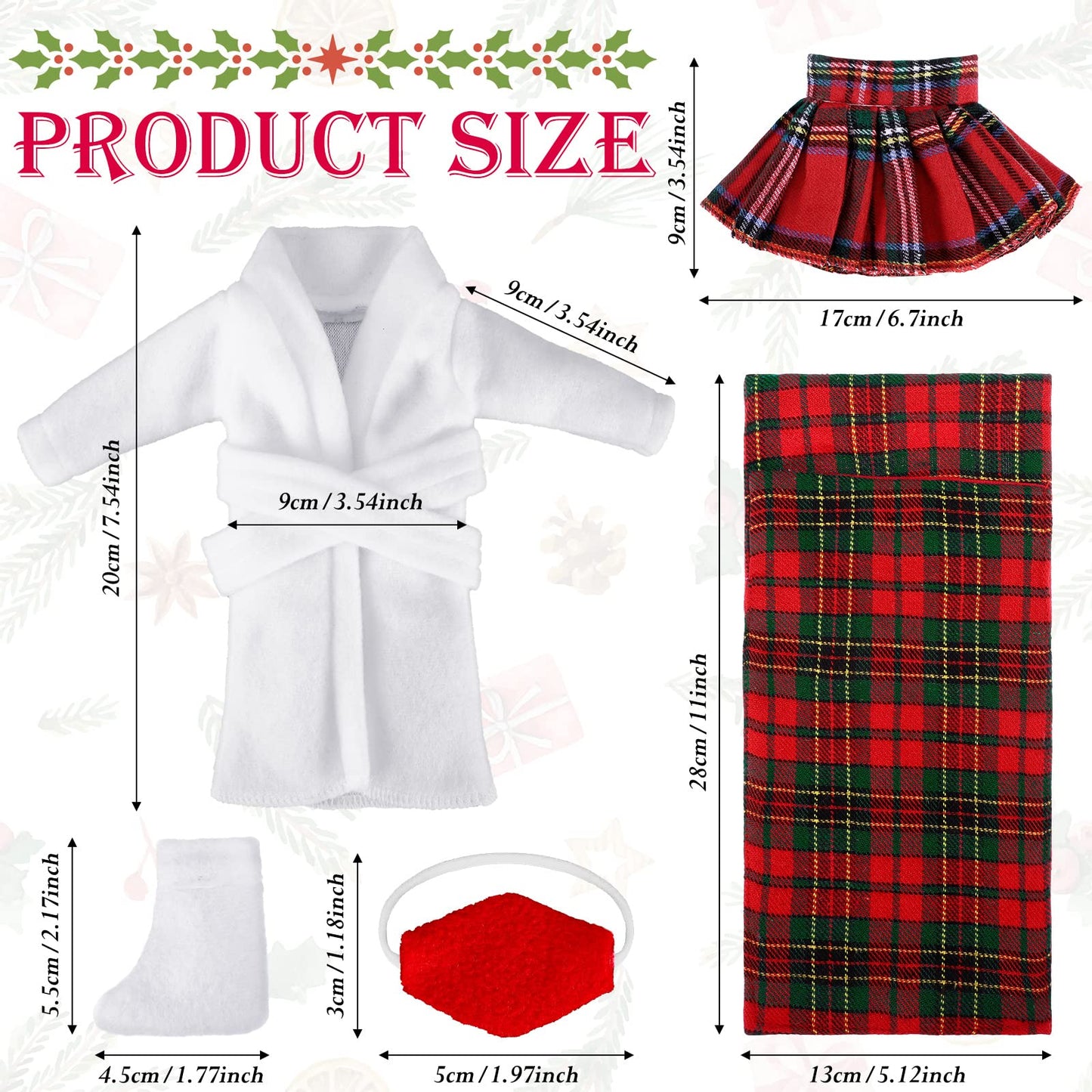 Sumind 14 Pieces Christmas Doll on Clothes Accessories Outfits Set Including Skirts, Bathrobe, Sleeping Bag, Fluffy Vest, Shirt, Scarf, Eye Cover