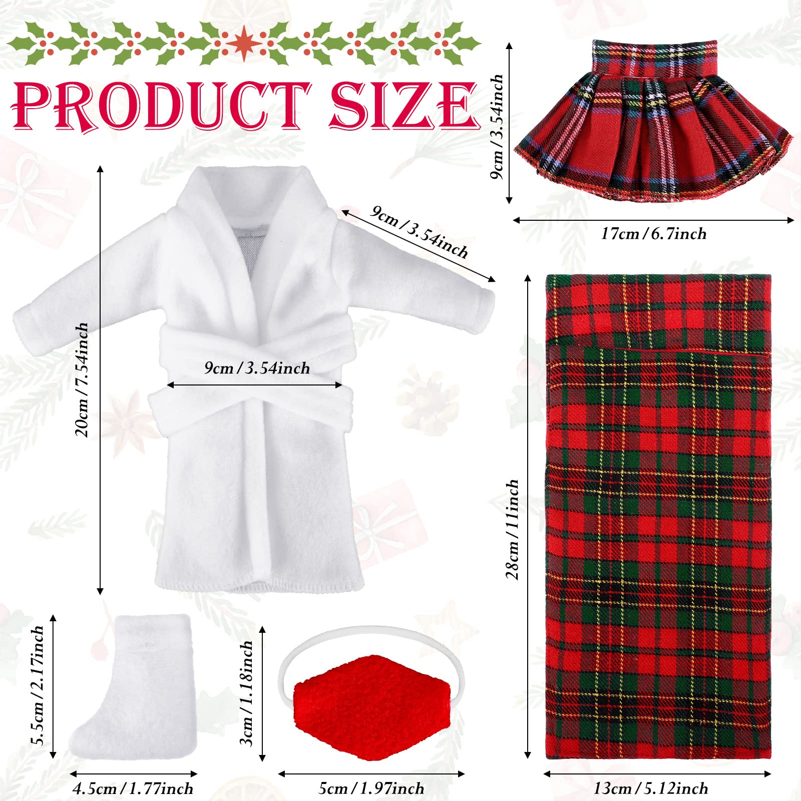 Sumind 14 Pieces Christmas Doll on Clothes Accessories Outfits Set Including Skirts, Bathrobe, Sleeping Bag, Fluffy Vest, Shirt, Scarf, Eye Cover