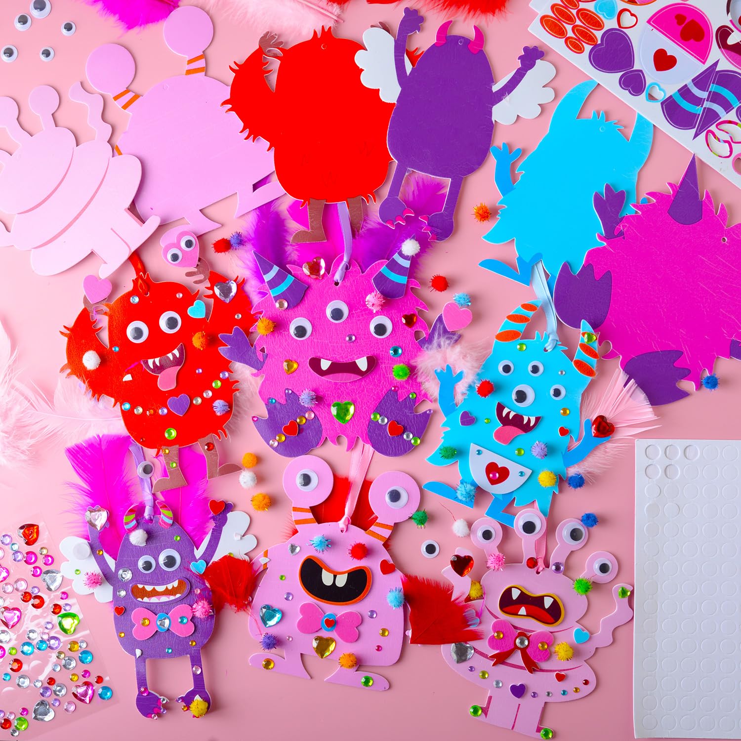 YIYEE 24 Sets Valentines Day Crafts for Kids, DIY Foam Monster Valentine Cards Craft Kit for Kids, Valentines Hanging Decorations Ornament Valentines