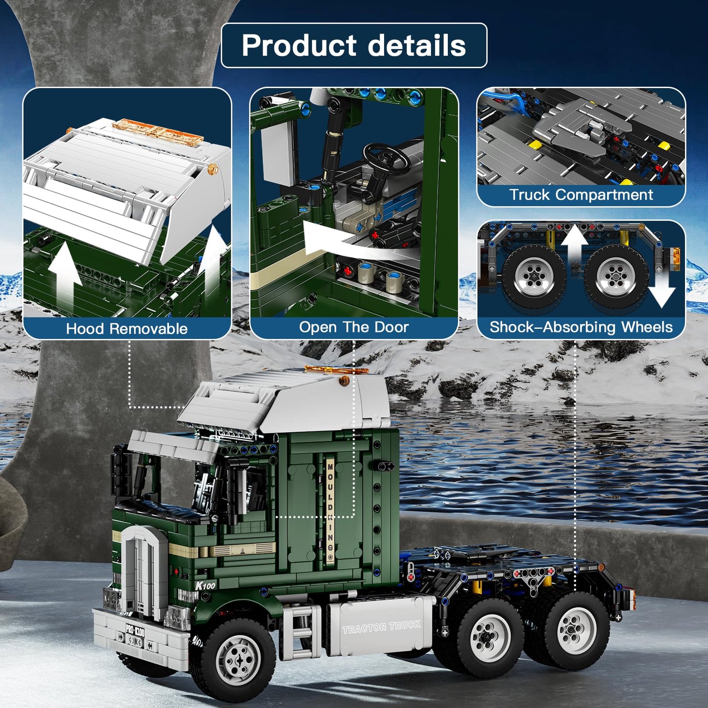 Mould King RC Tractor Truck Building Block, 2181 Pcs Semi Truck Toy