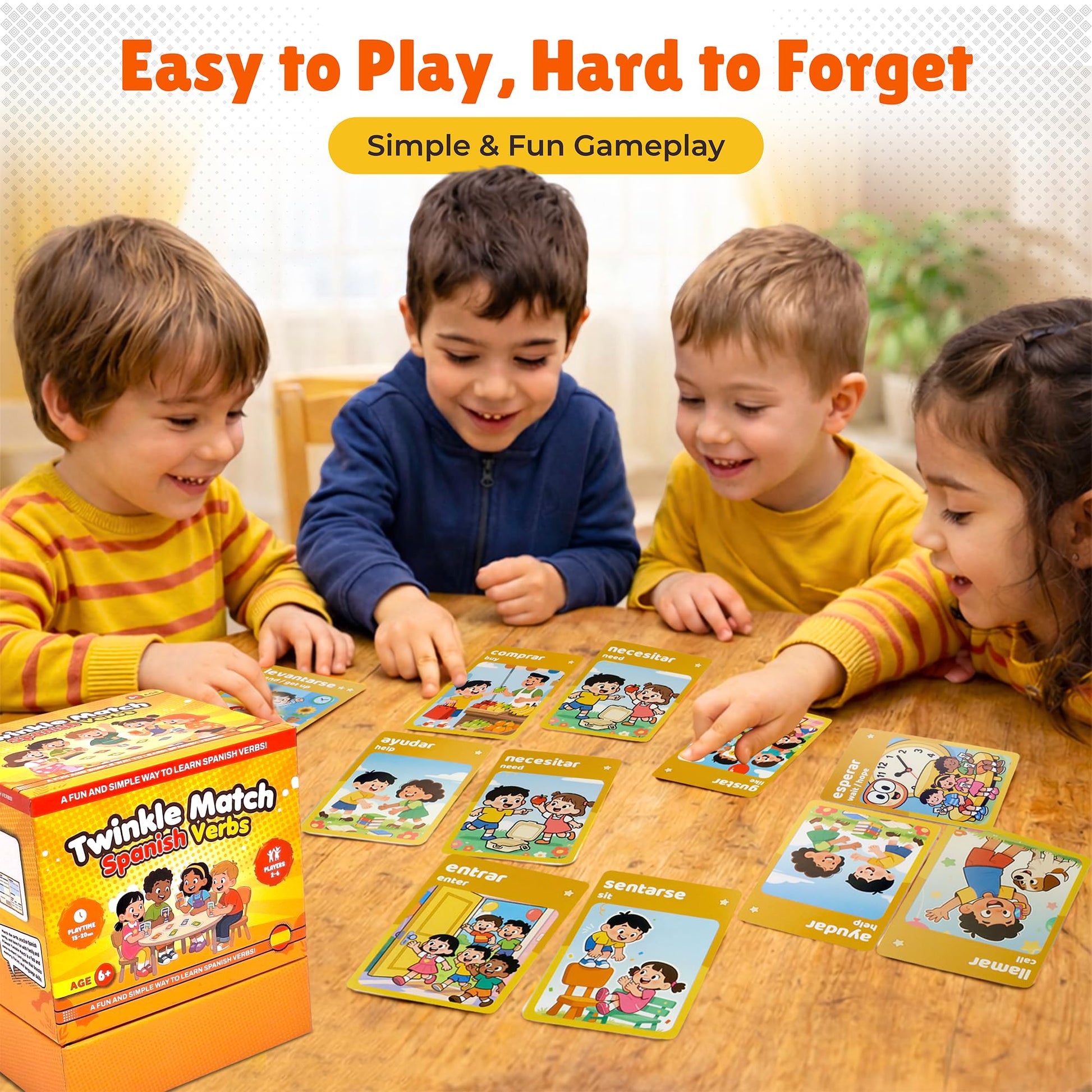 Spedemy Twinkle Match Spanish Card Game - 100 Vocabulary Matching Cards, Bilingual Games, Spanish Board Game for Kids, Beginners, Families, Homeschool