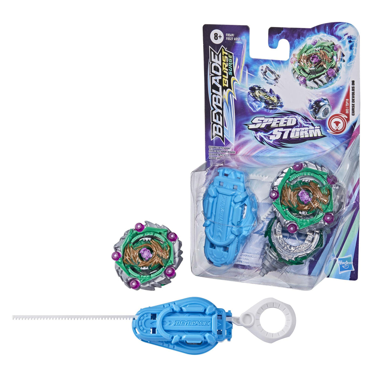 Beyblade Burst Surge Speedstorm Curse Devolos D6 Spinning Top Starter Pack - Balance Type Battling Game Top with Launcher, Toy for Kids