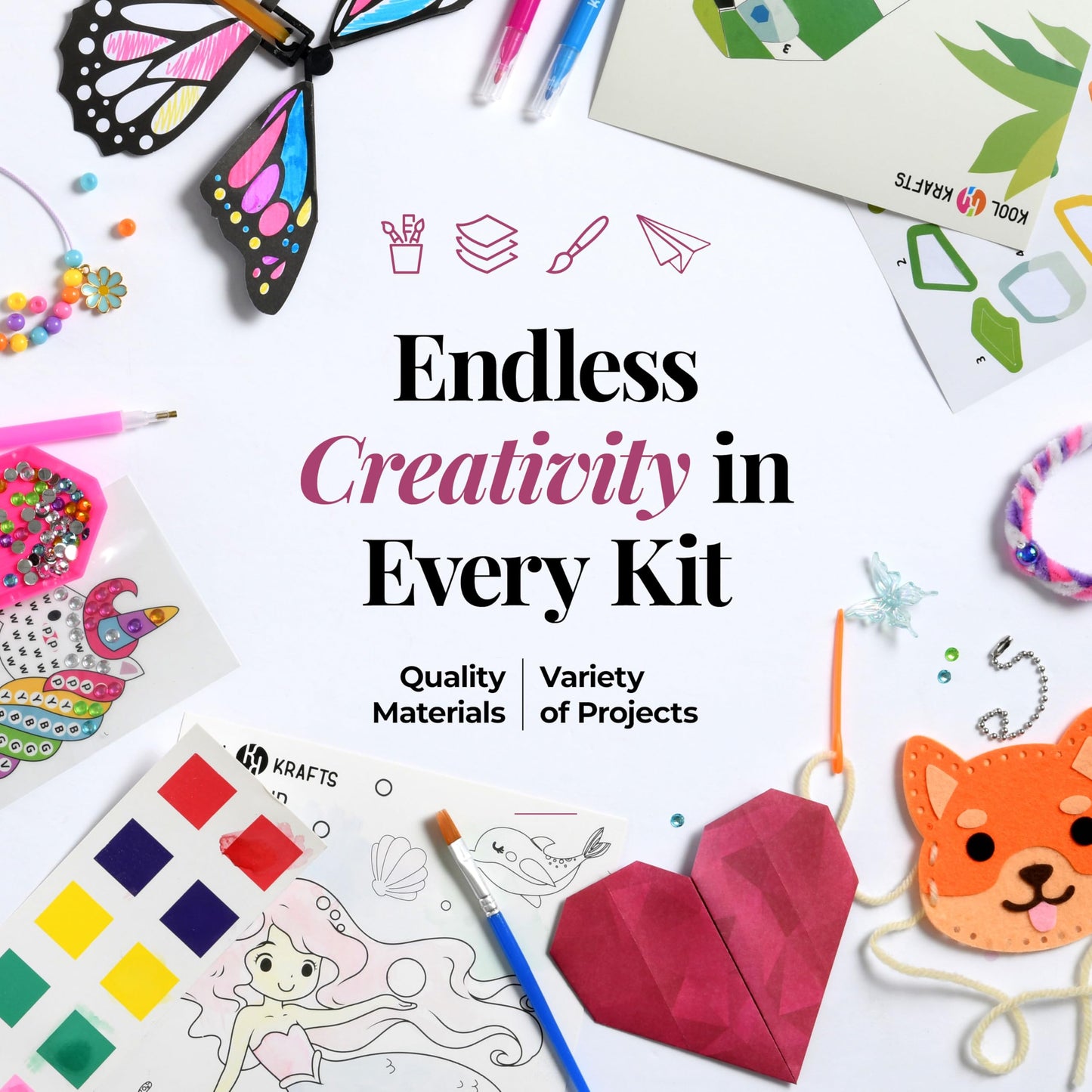 20 Arts & Crafts Kit for Girls - The Surprise Craft Box, All-Inclusive DIY Craft Set with 20 Fun Projects, Individually Packaged, Easy Step-by-Step